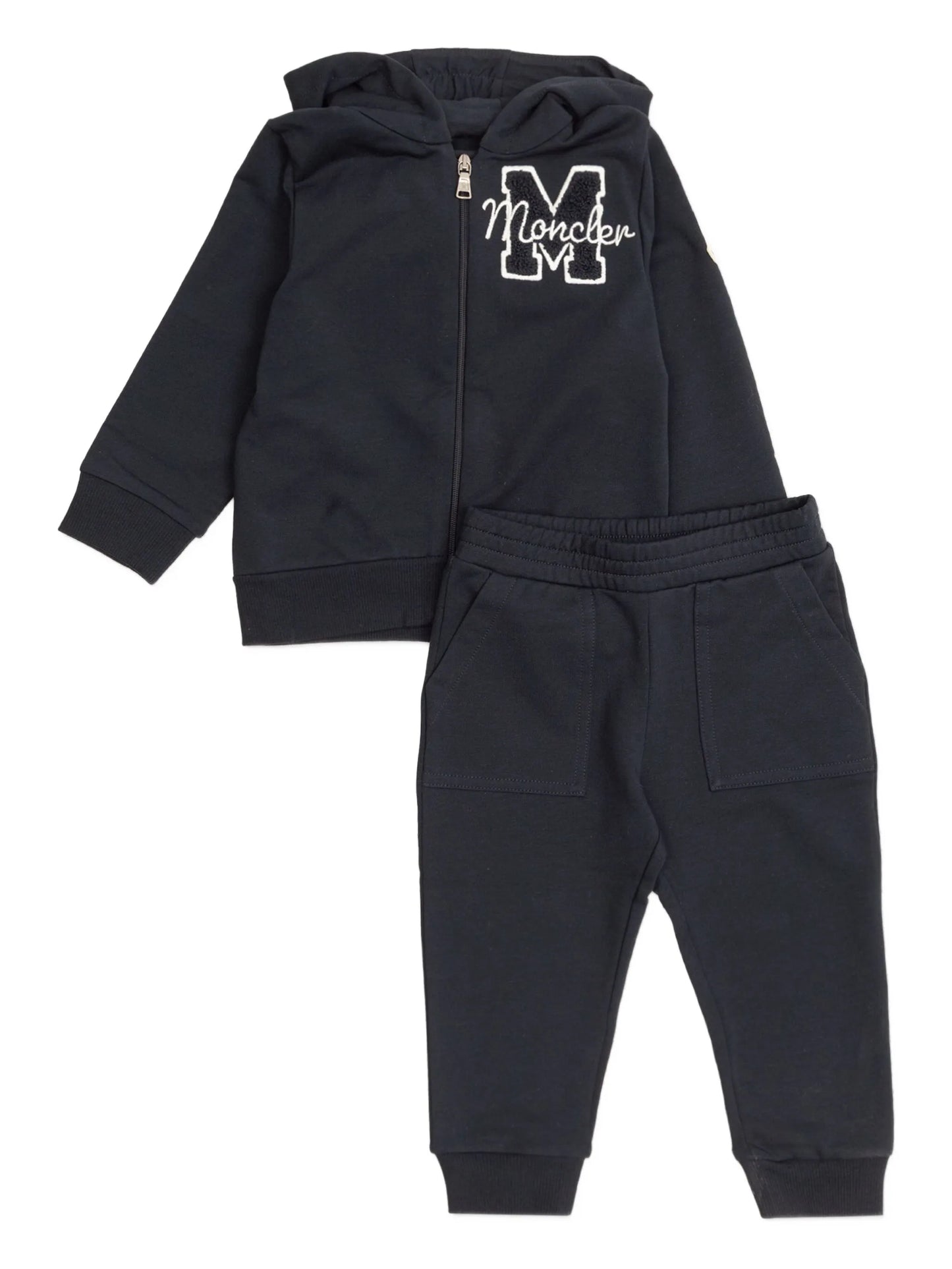 MONCLER BABY Boys Embroidered Teddy Logo Sweatsuit Set Navy - MAISONDEFASHION.COM