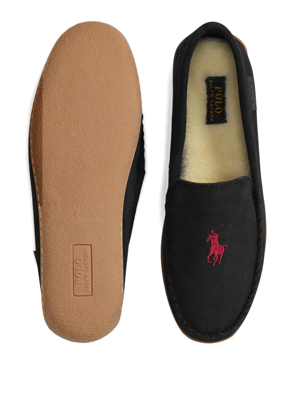 RALPH LAUREN Brenan Suede Slippers Black - MAISONDEFASHION.COM
