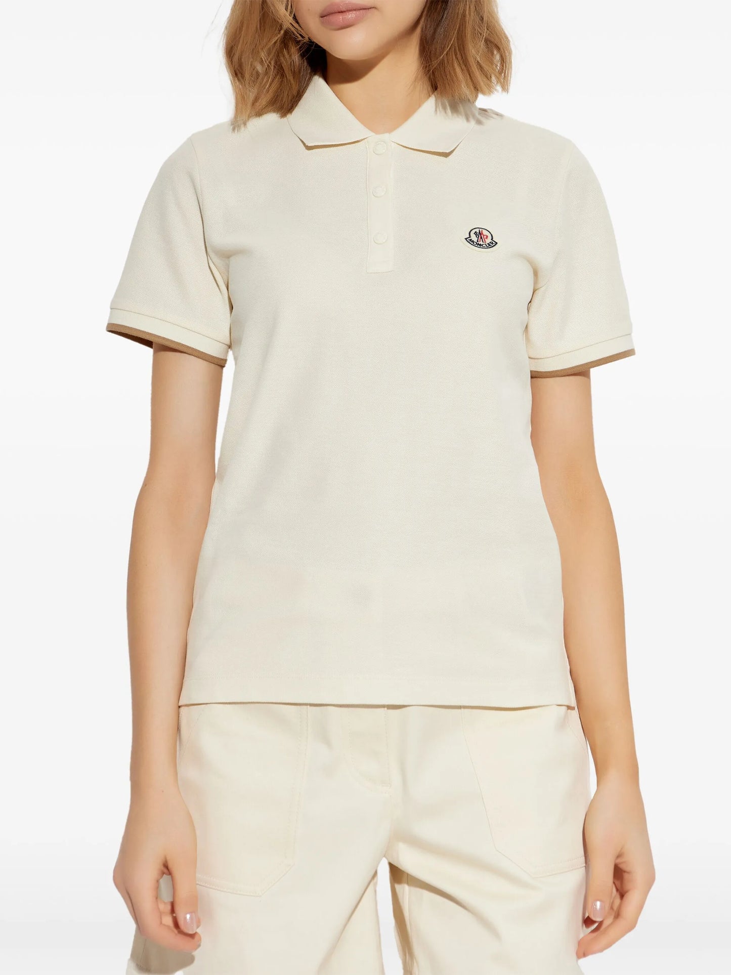 MONCLER WOMEN Logo Patch Polo Shirt White - MAISONDEFASHION.COM