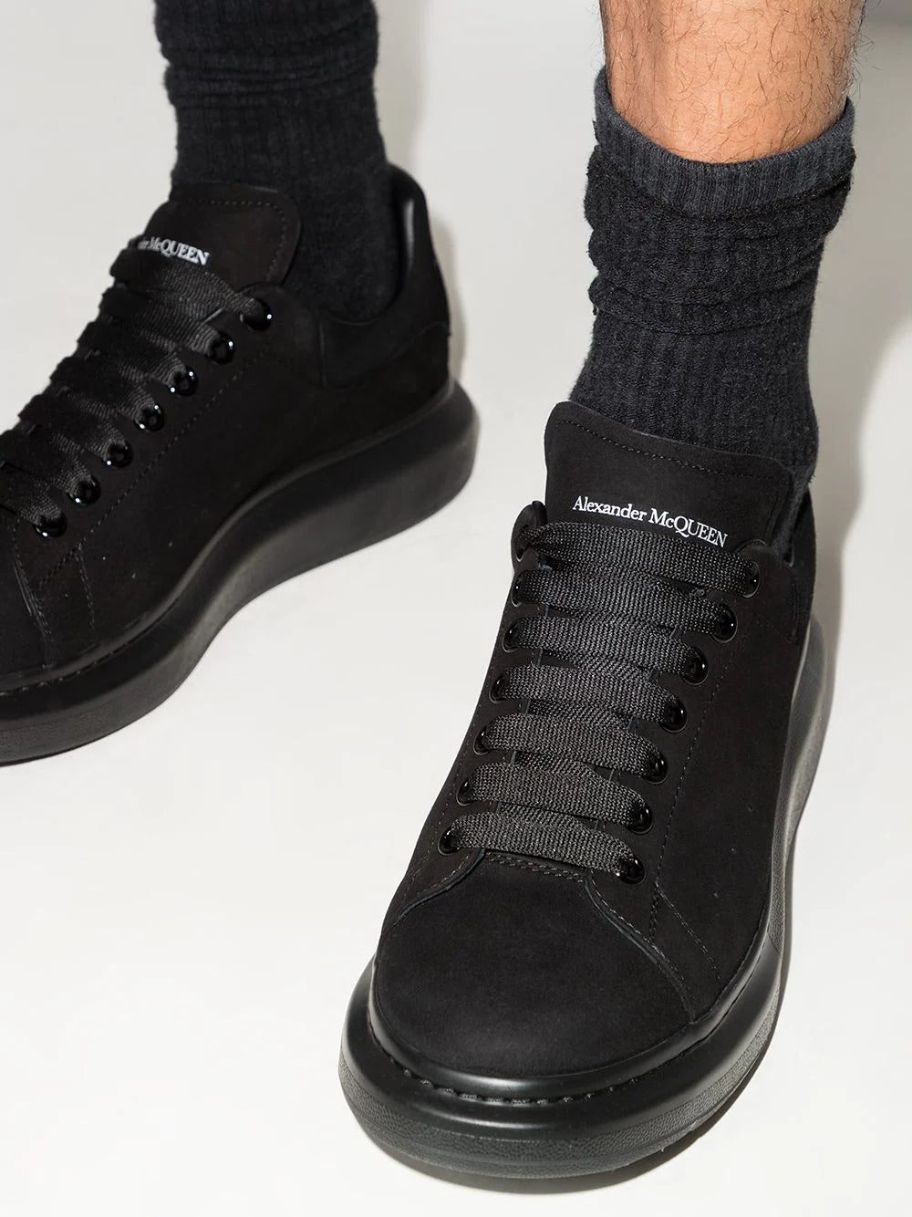 ALEXANDER MCQUEEN Tonal Suede Oversized Sole Sneakers Black/Black - MAISONDEFASHION.COM