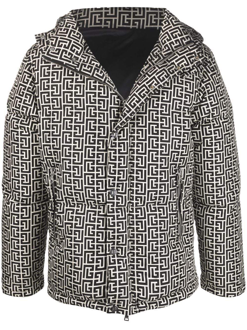 BALMAIN Monogram-print padded jacket - MAISONDEFASHION.COM