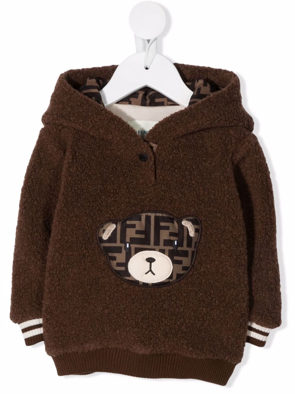 FENDI KIDS BABY FF Logo Teddy Hoodie Brown - MAISONDEFASHION.COM