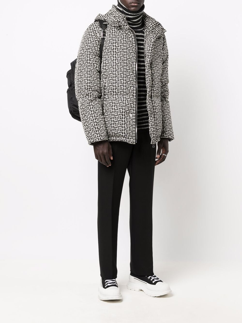 BALMAIN Monogram-print padded jacket - MAISONDEFASHION.COM