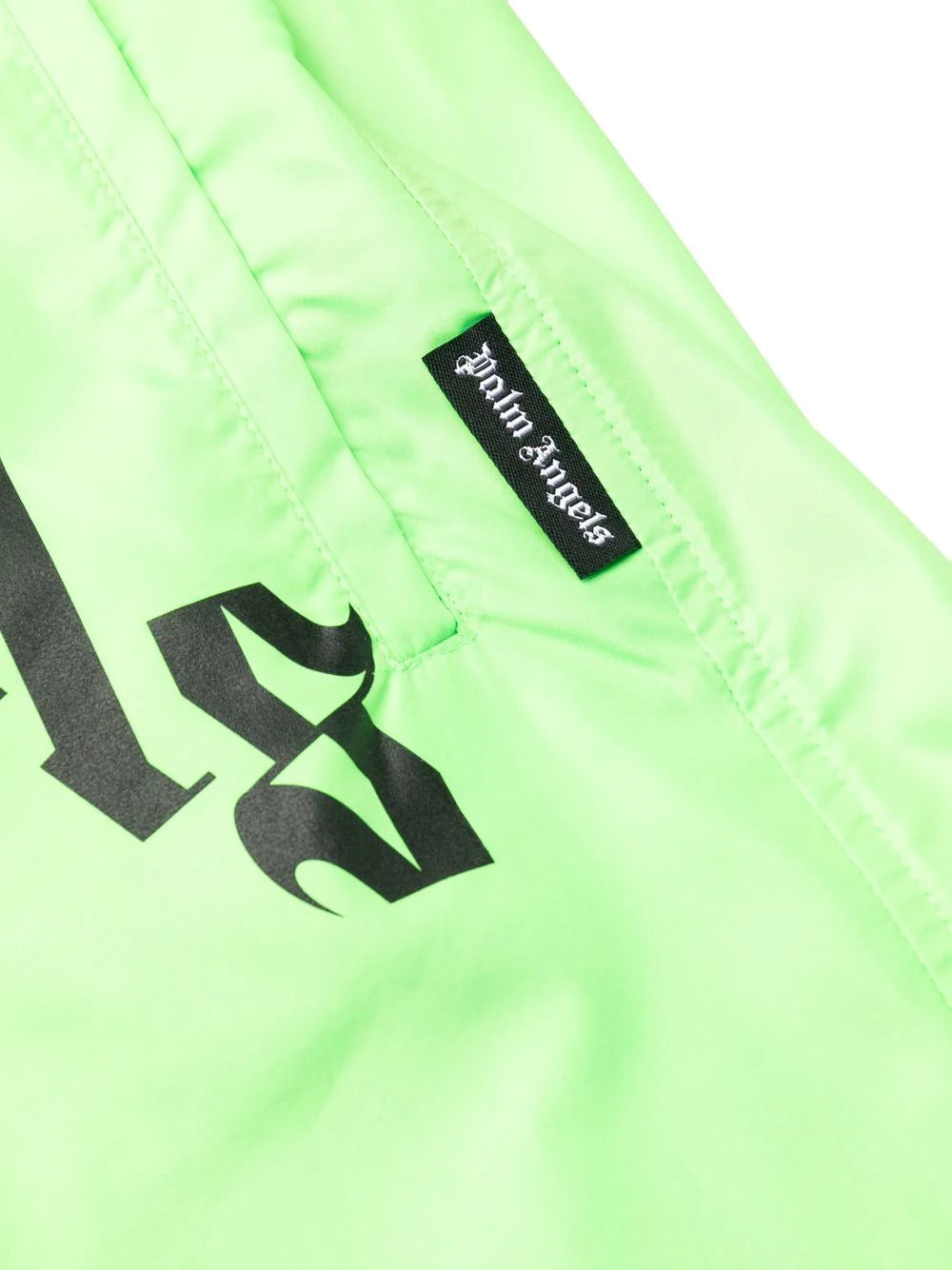 PALM ANGELS Curved Logo Bold Swim Short Green/Fluo - MAISONDEFASHION.COM