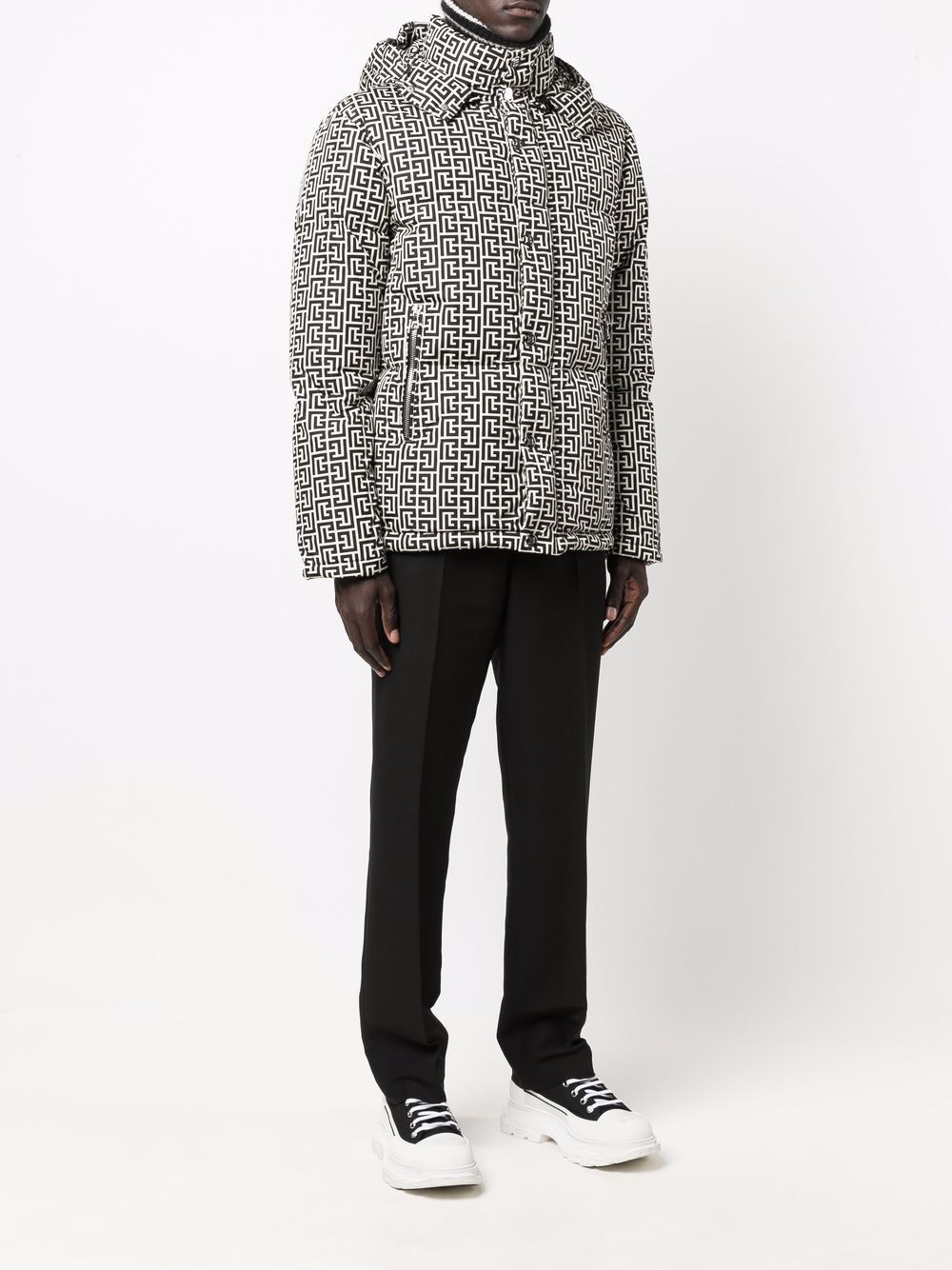 BALMAIN Monogram-print padded jacket - MAISONDEFASHION.COM