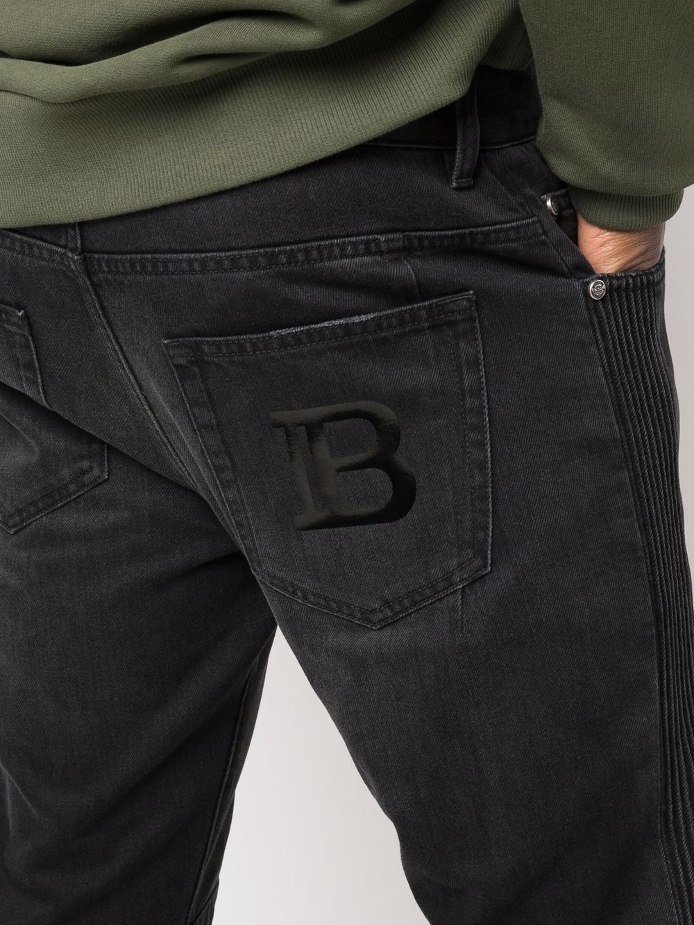 BALMAIN B Embroidered Skinny Jeans Black - MAISONDEFASHION.COM