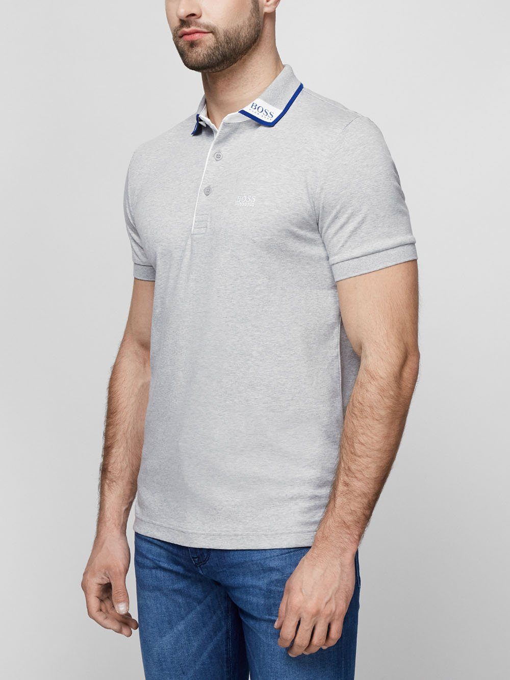 BOSS Contrast-trimmed polo shirt Grey - MAISONDEFASHION.COM
