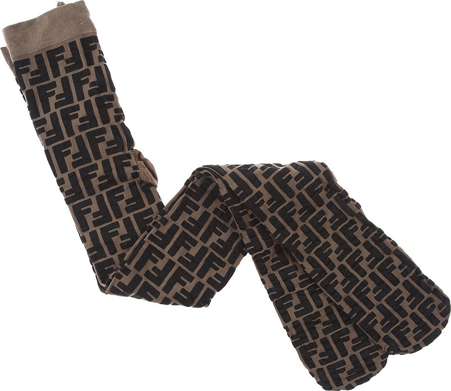 FENDI KIDS FF Logo Tights Brown - MAISONDEFASHION.COM