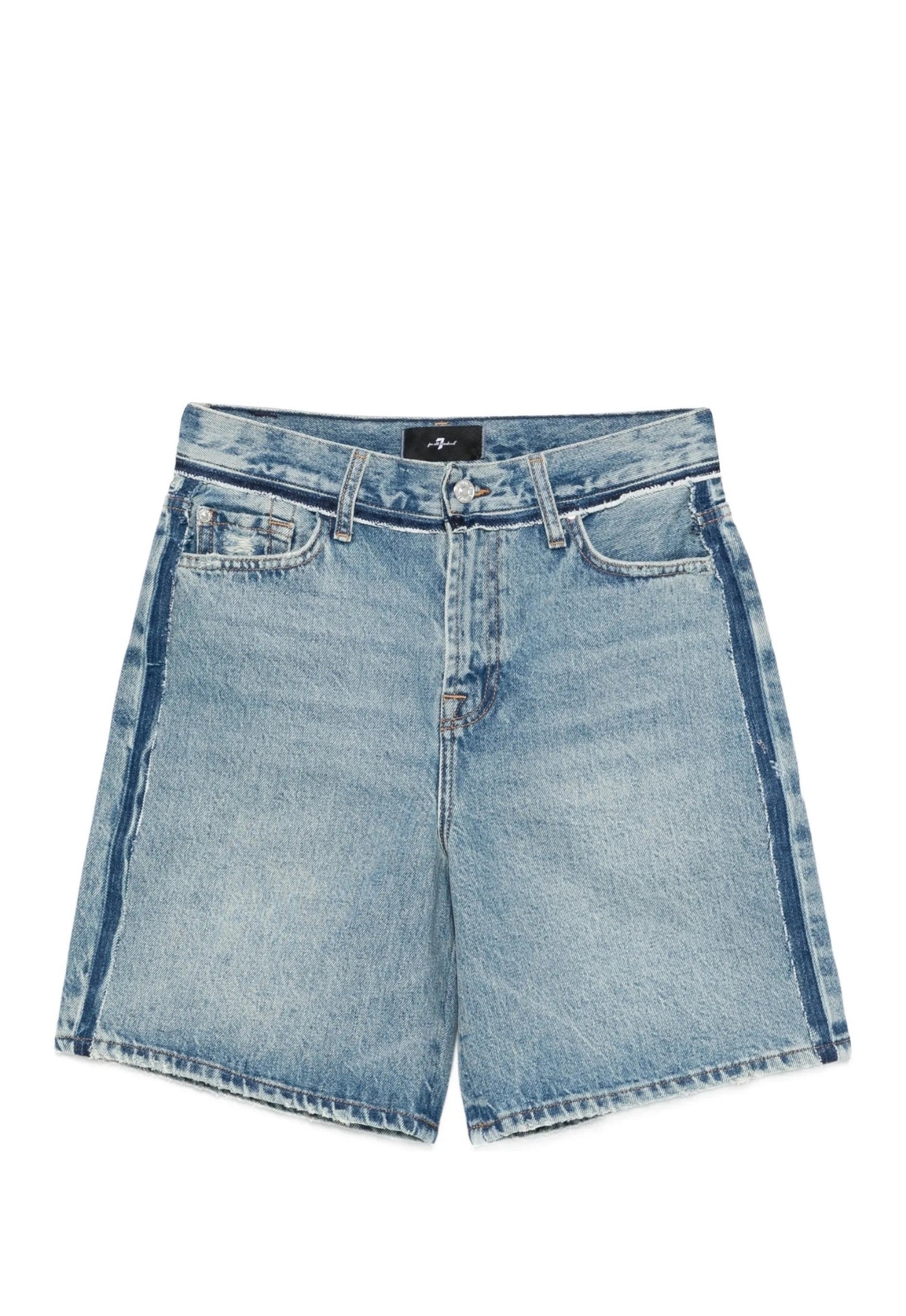 7 FOR ALL MANKIND WOMEN Stripe Denim Shorts Blue - MAISONDEFASHION.COM