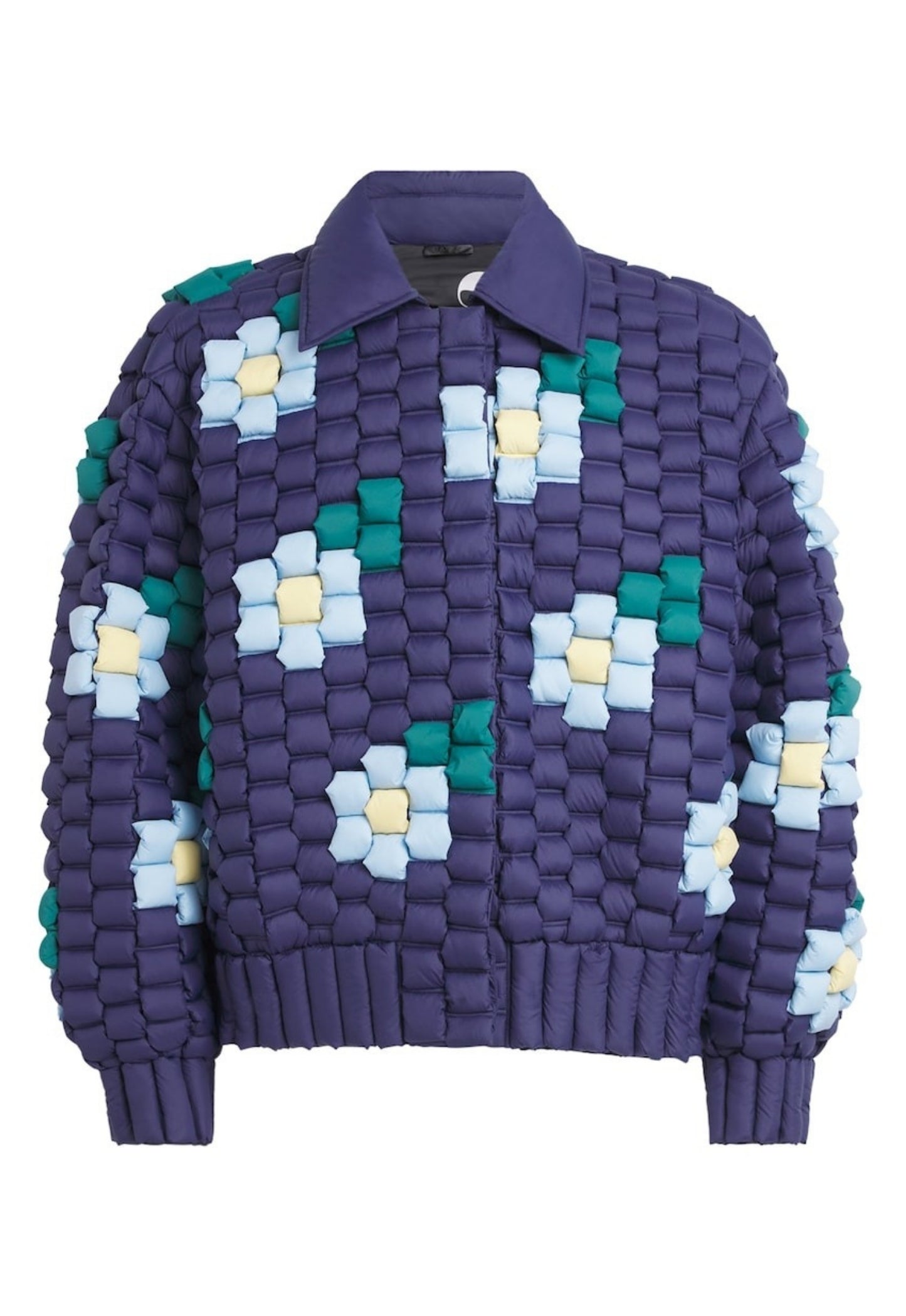 RAXXY 3D Down-Filled Floral Puffer Jacket Navy Blue - MAISONDEFASHION.COM