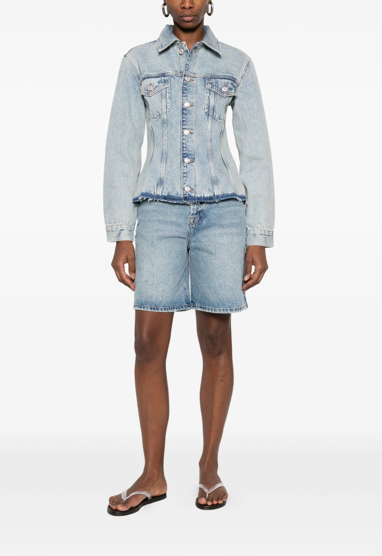 7 FOR ALL MANKIND WOMEN Stripe Denim Shorts Blue - MAISONDEFASHION.COM