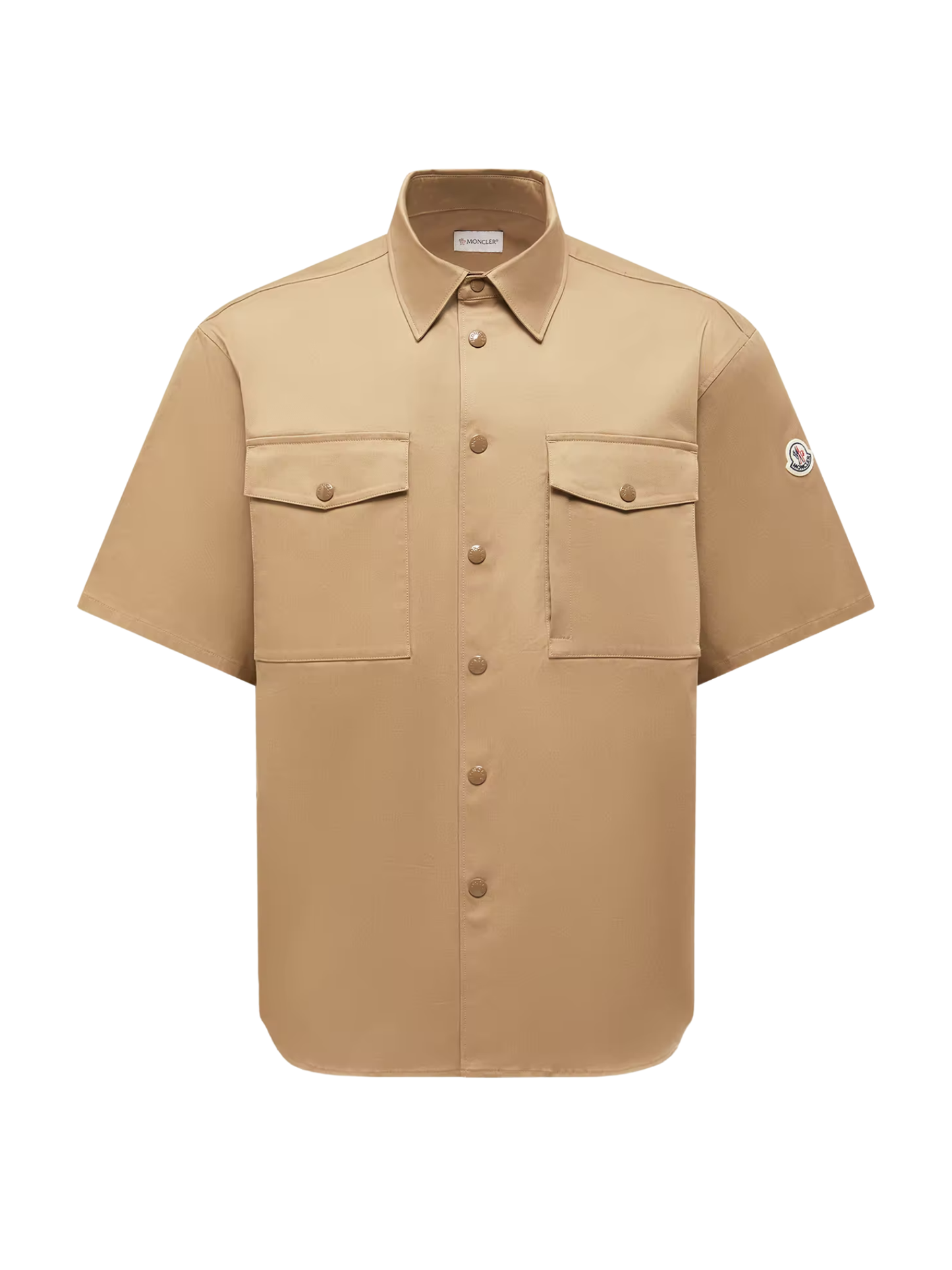 MONCLER Cotton Gabardine Short Sleeve Shirt Beige - MAISONDEFASHION.COM