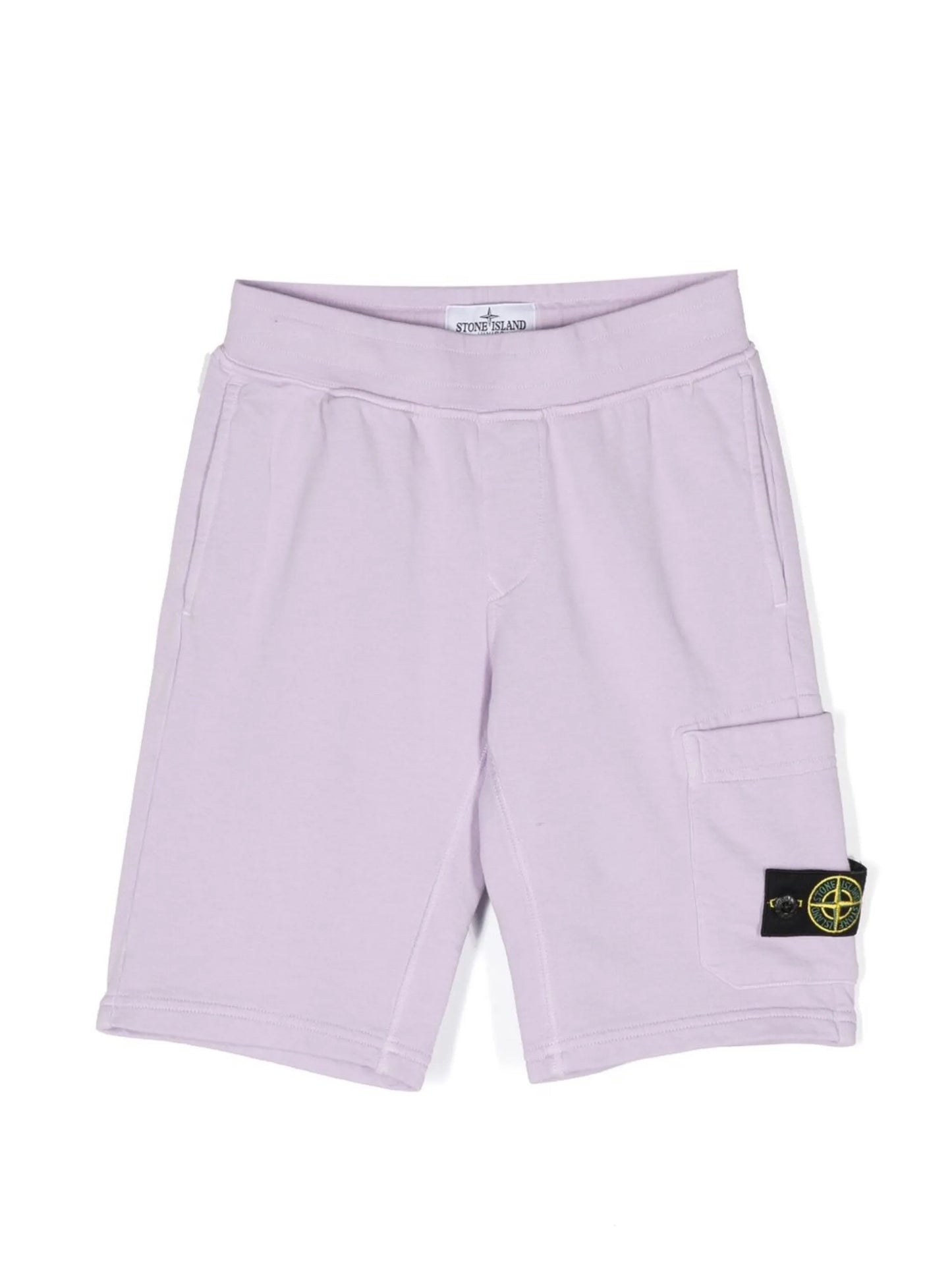 STONE ISLAND KIDS Boys Compass-Patch Elasticated Waistband Shorts Lilac - MAISONDEFASHION.COM