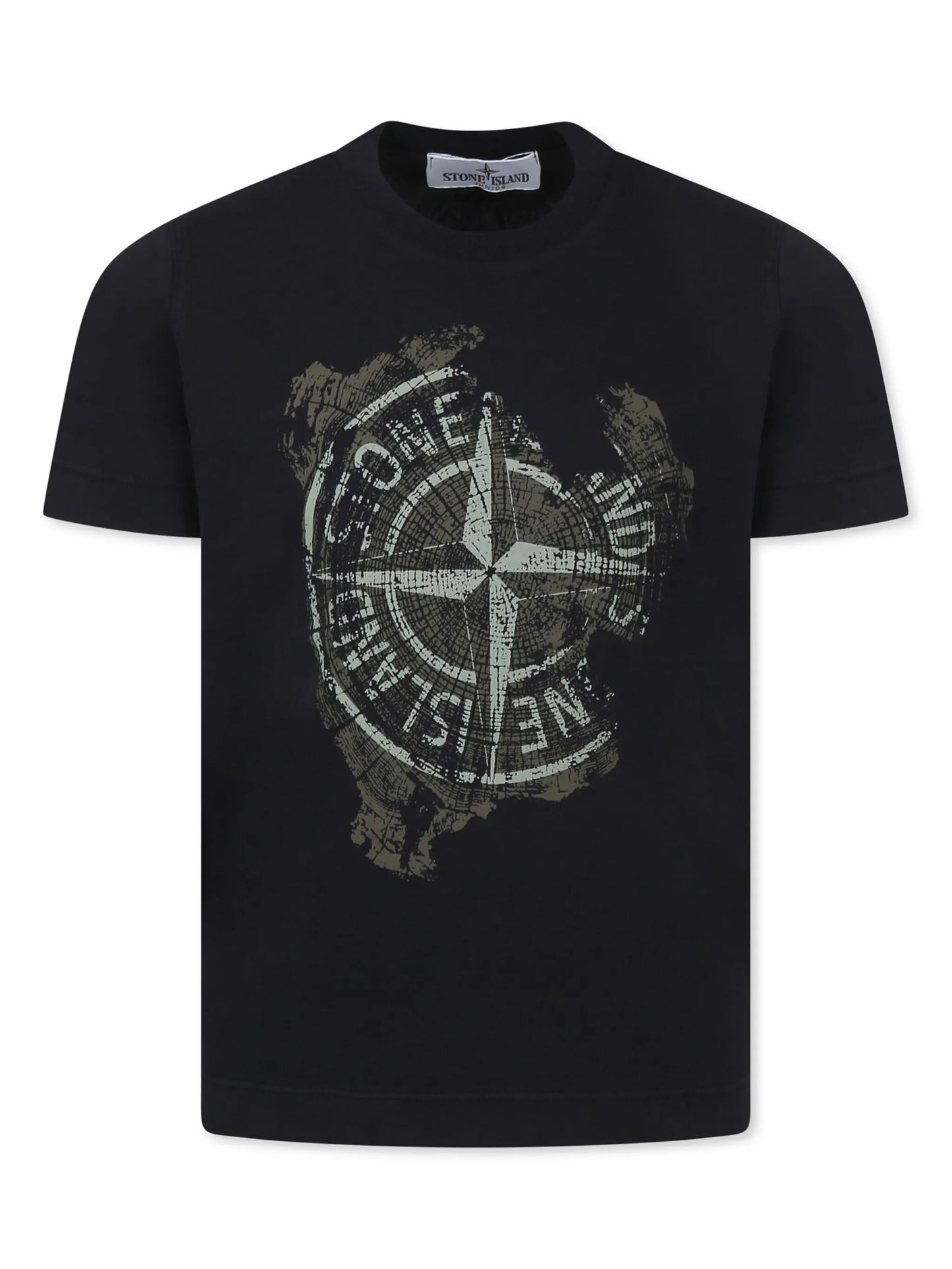 STONE ISLAND KIDS Boys Compass Printed Crewneck T-Shirt Black - MAISONDEFASHION.COM