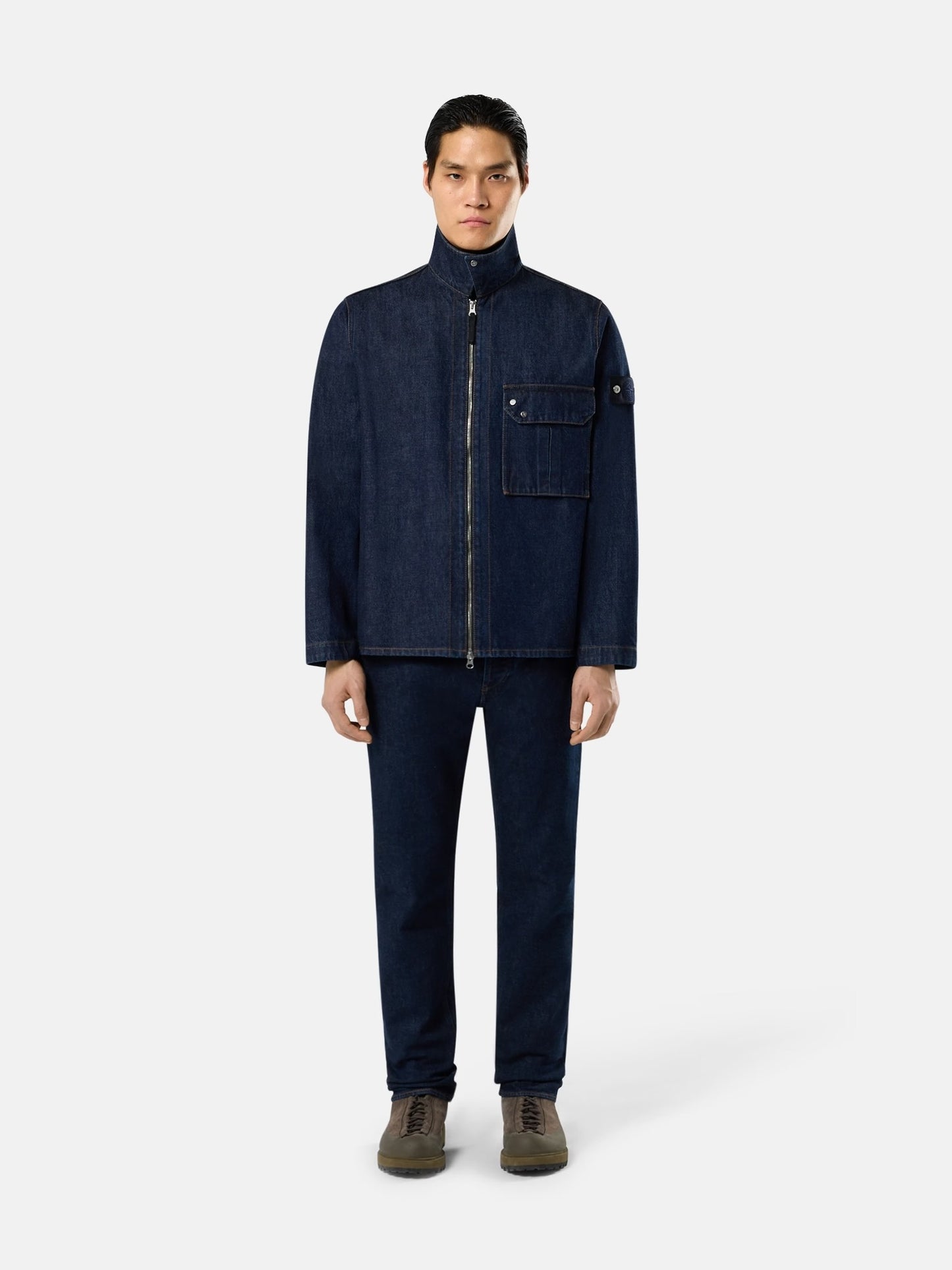 STONE ISLAND Research Indigo Denim Zip Shirt Jacket Blue Rinse - MAISONDEFASHION.COM