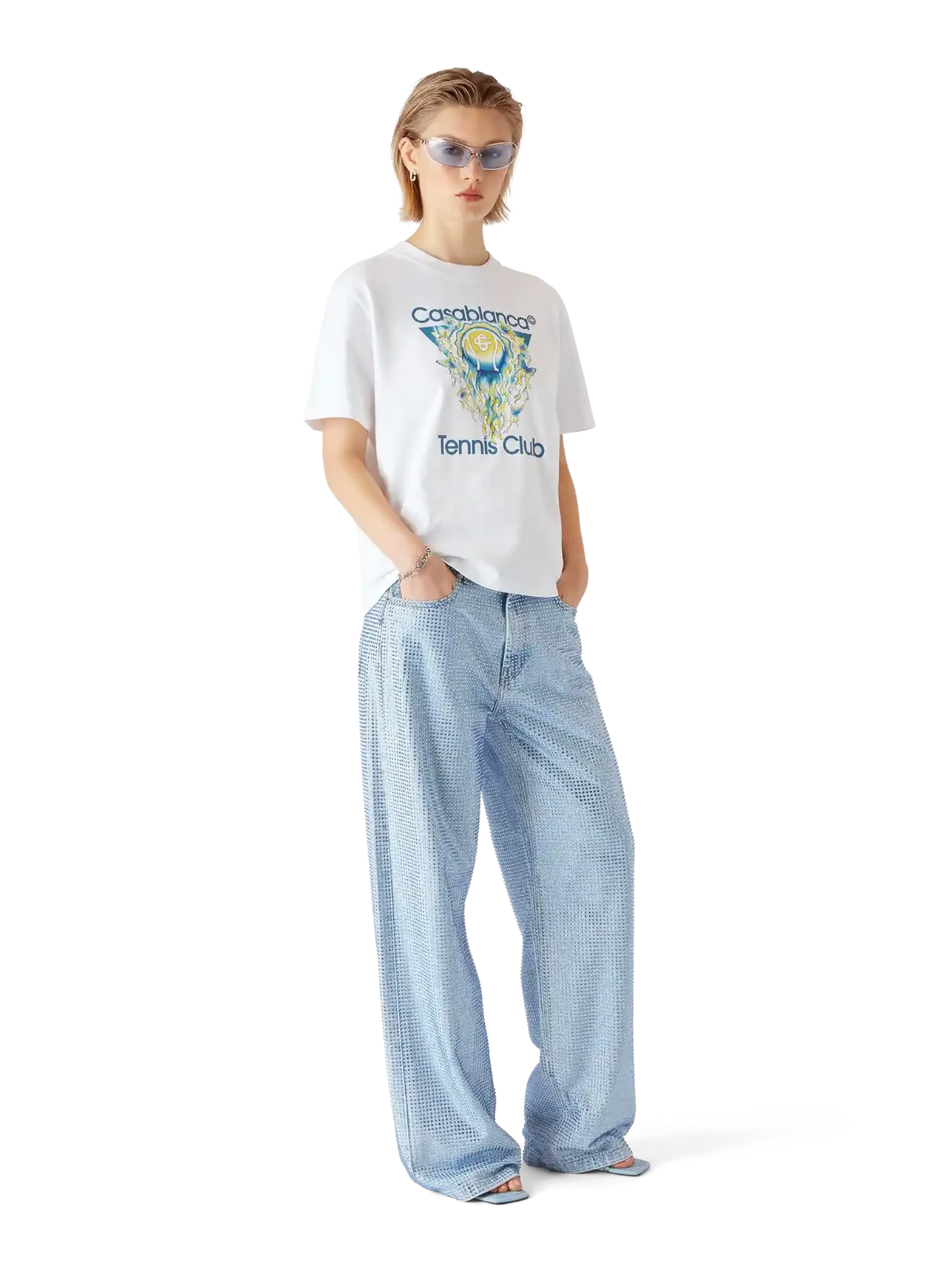 CASABLANCA WOMEN Tennis Club Icon Short Sleeve T‑Shirt White - MAISONDEFASHION.COM