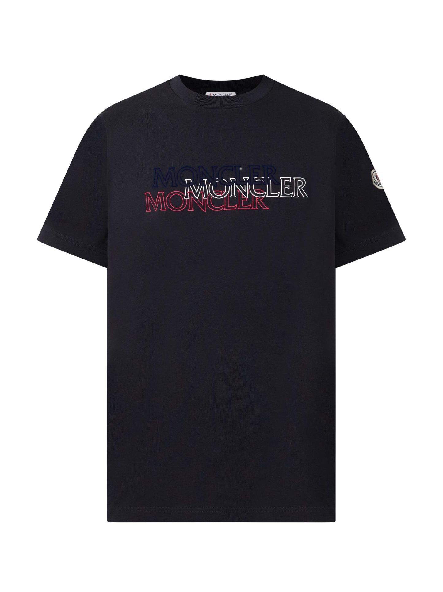 MONCLER Triple Logo Print T-Shirt Navy Blue - MAISONDEFASHION.COM