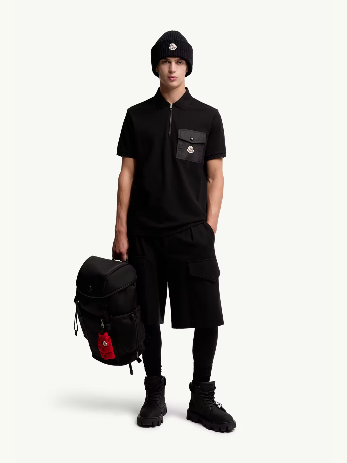 MONCLER Cotton Piquet Polo Shirt with Pocket Black - MAISONDEFASHION.COM
