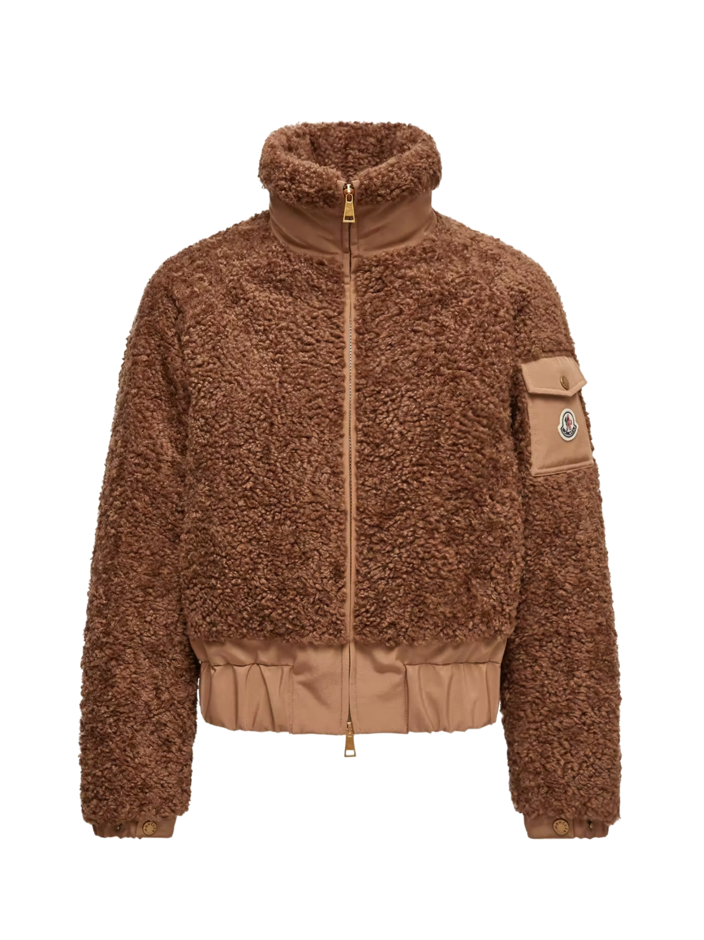 MONCLER WOMEN Coligny Teddy Short Down Jacket Brown - MAISONDEFASHION.COM