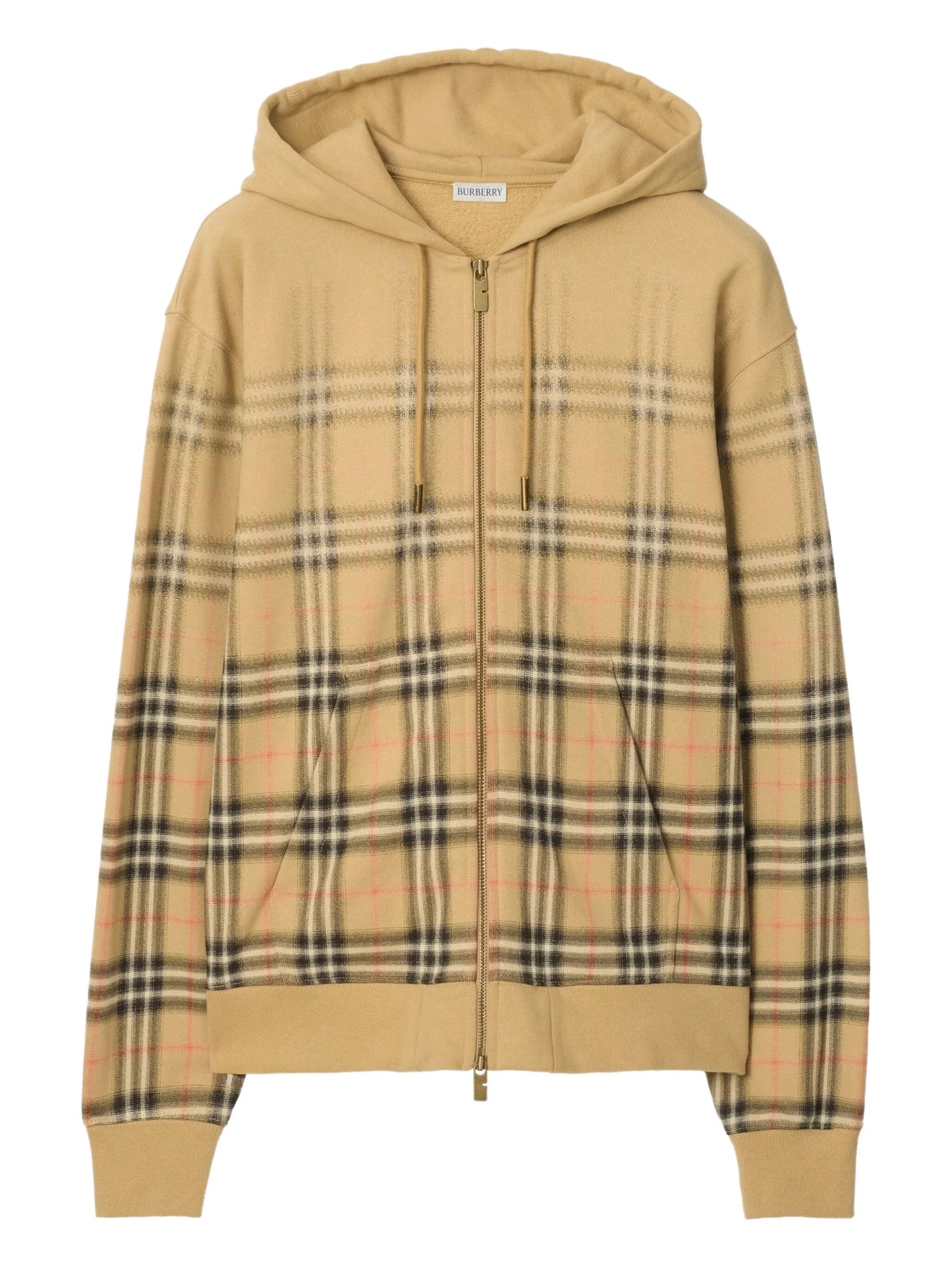 BURBERRY Gradient Check Cotton Zip Hoodie Sand Beige - MAISONDEFASHION.COM