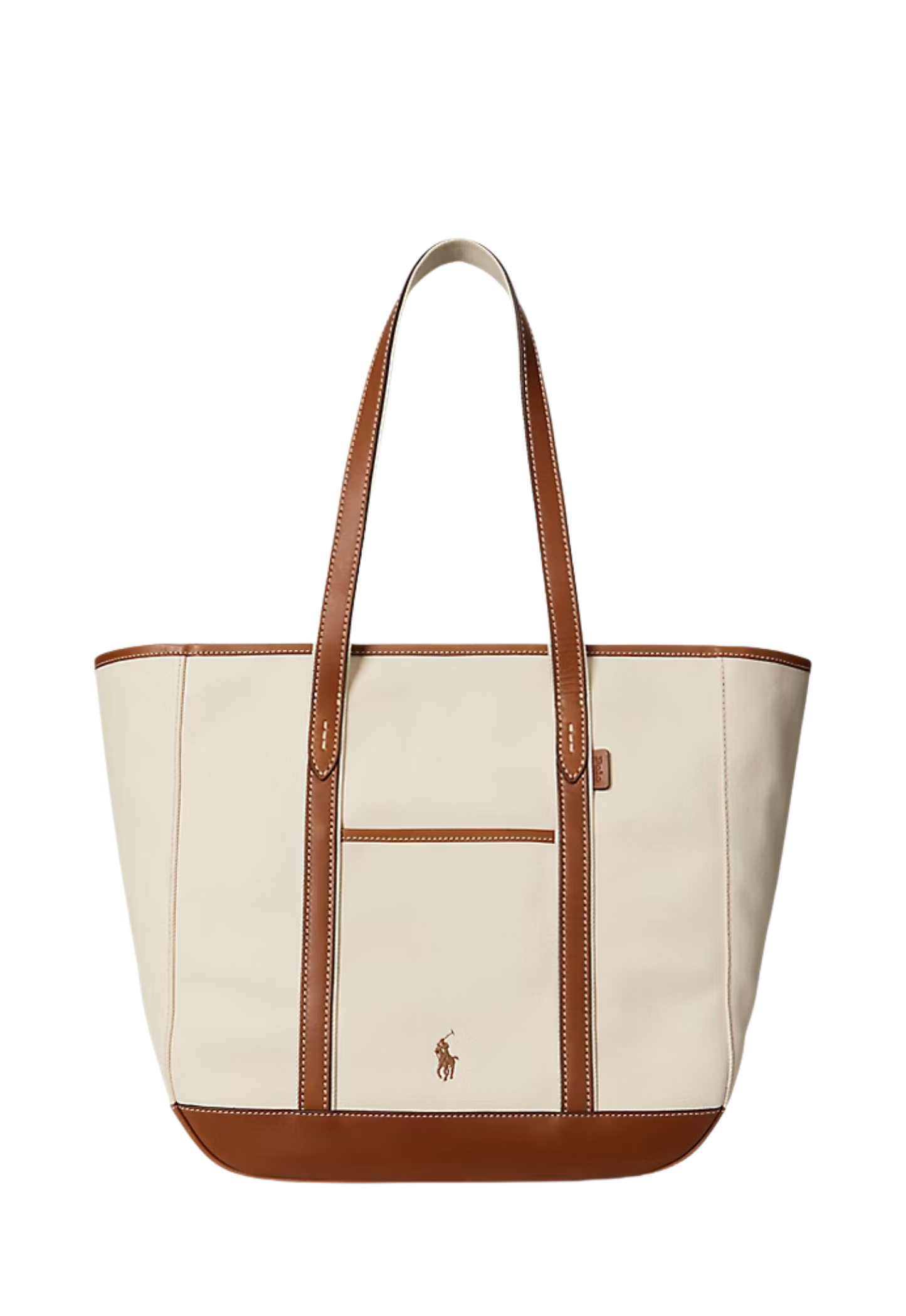 RALPH LAUREN WOMENS Leather-Trim Canvas Medium Shopper Tote Ecru/Cuoio - MAISONDEFASHION.COM
