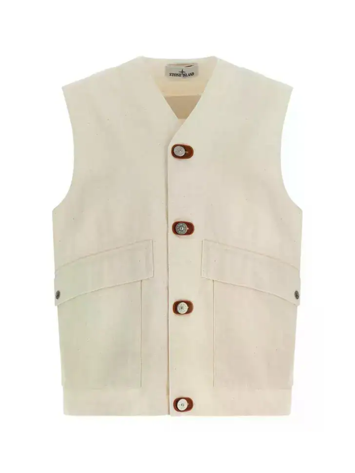 STONE ISLAND V-neck Button Fastening Gilet Beige - MAISONDEFASHION.COM