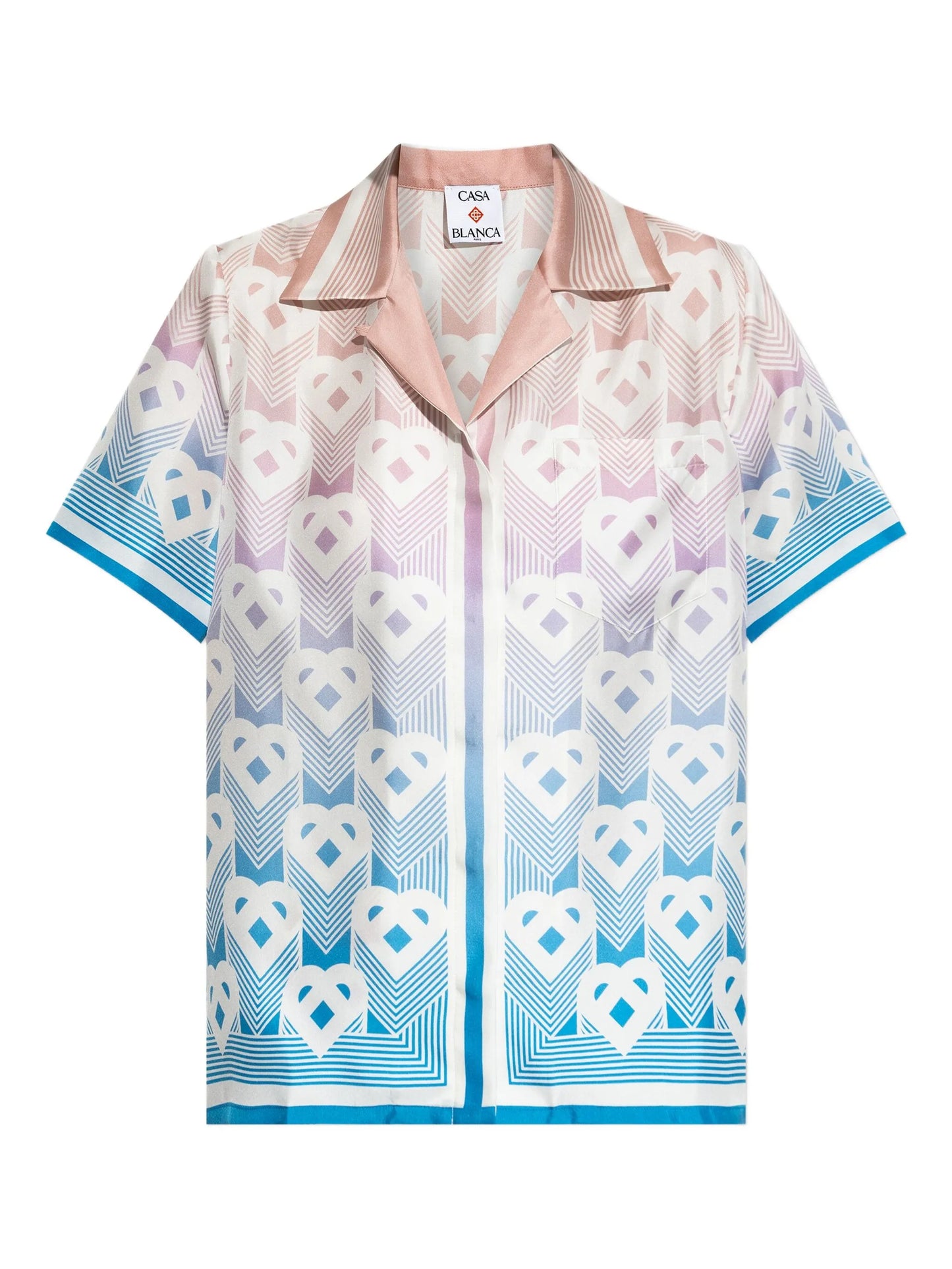 CASABLANCA WOMEN Gradient Heart Monogram Silk Short Sleeve Shirt Blue/Multicolour - MAISONDEFASHION.COM