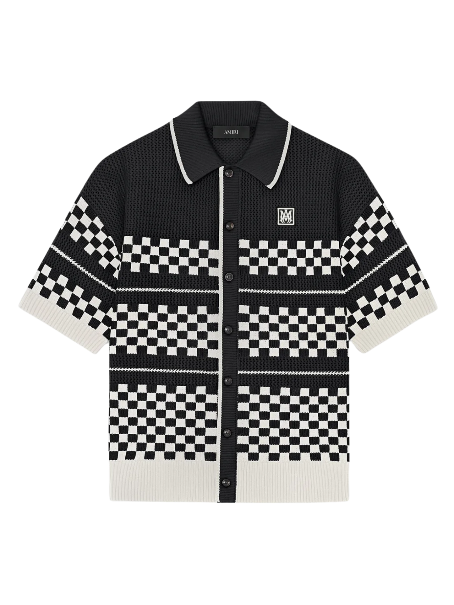 AMIRI Checkered Mesh Logo-patch Shirt Black - MAISONDEFASHION.COM