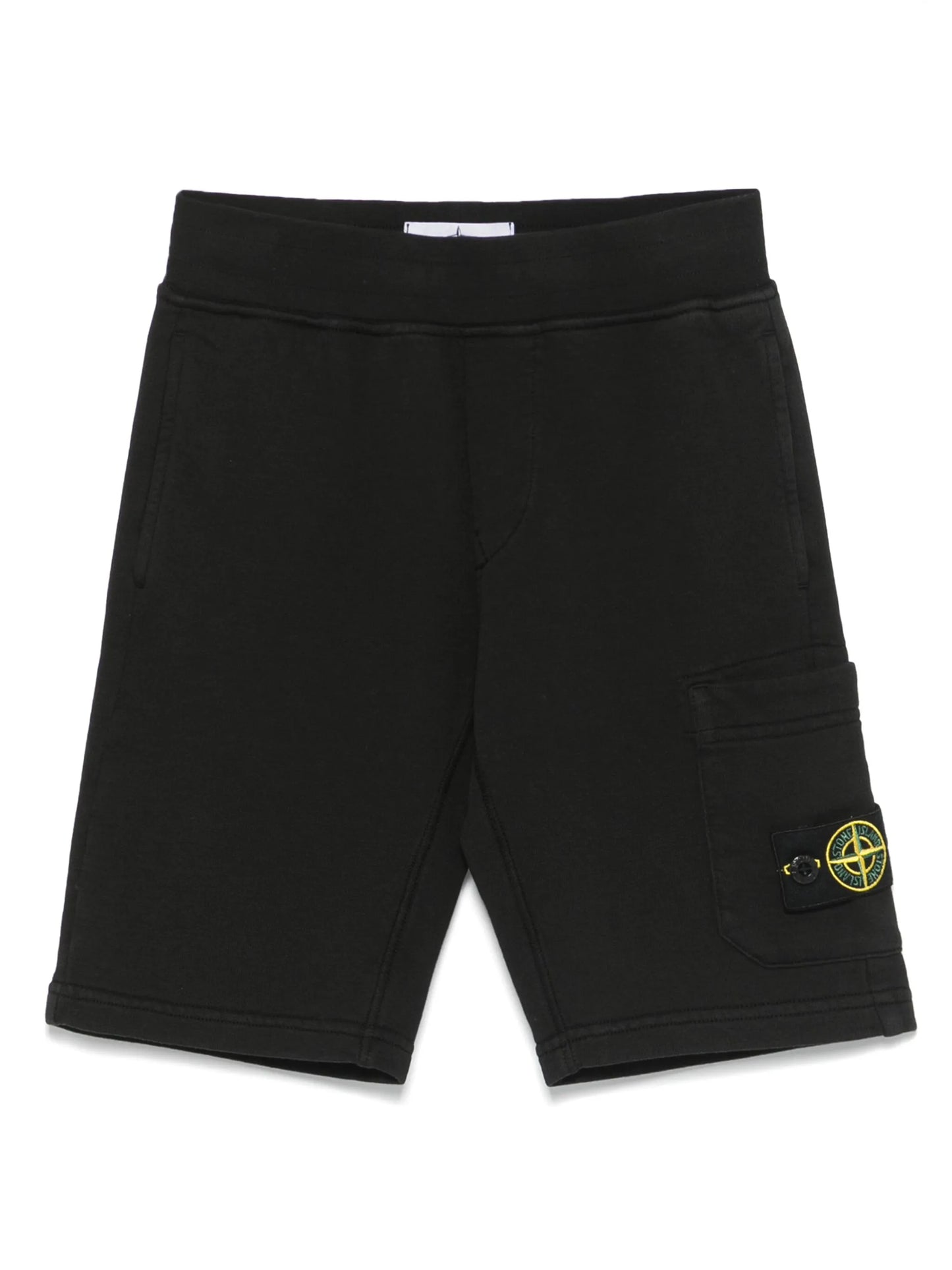 STONE ISLAND KIDS Boys Compass-Patch Elasticated Waistband Shorts Black - MAISONDEFASHION.COM