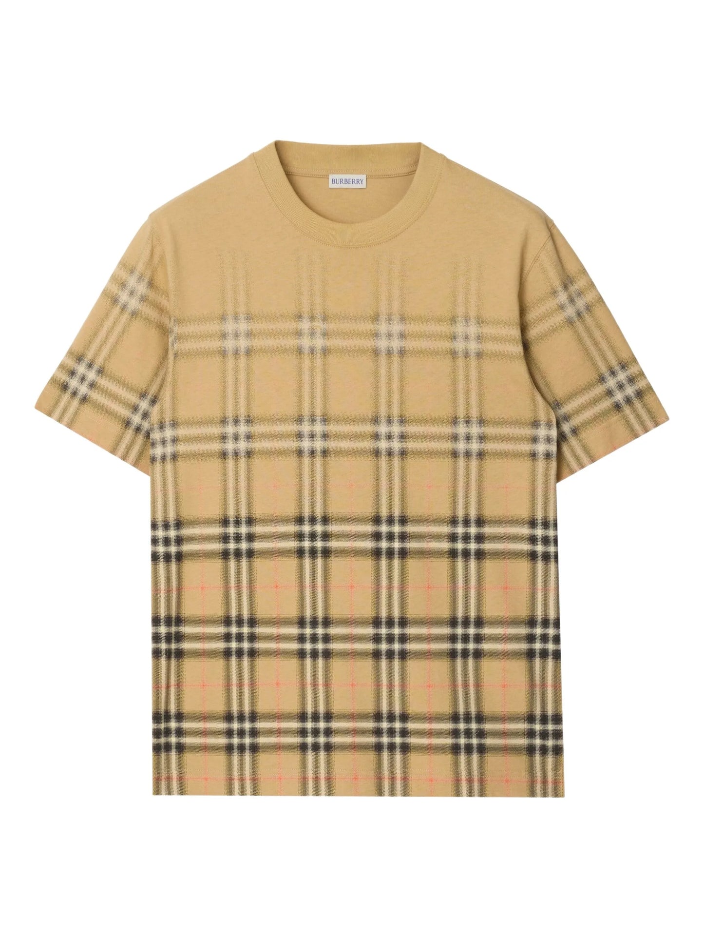 BURBERRY Gradient Check Cotton T-shirt Sand Beige - MAISONDEFASHION.COM