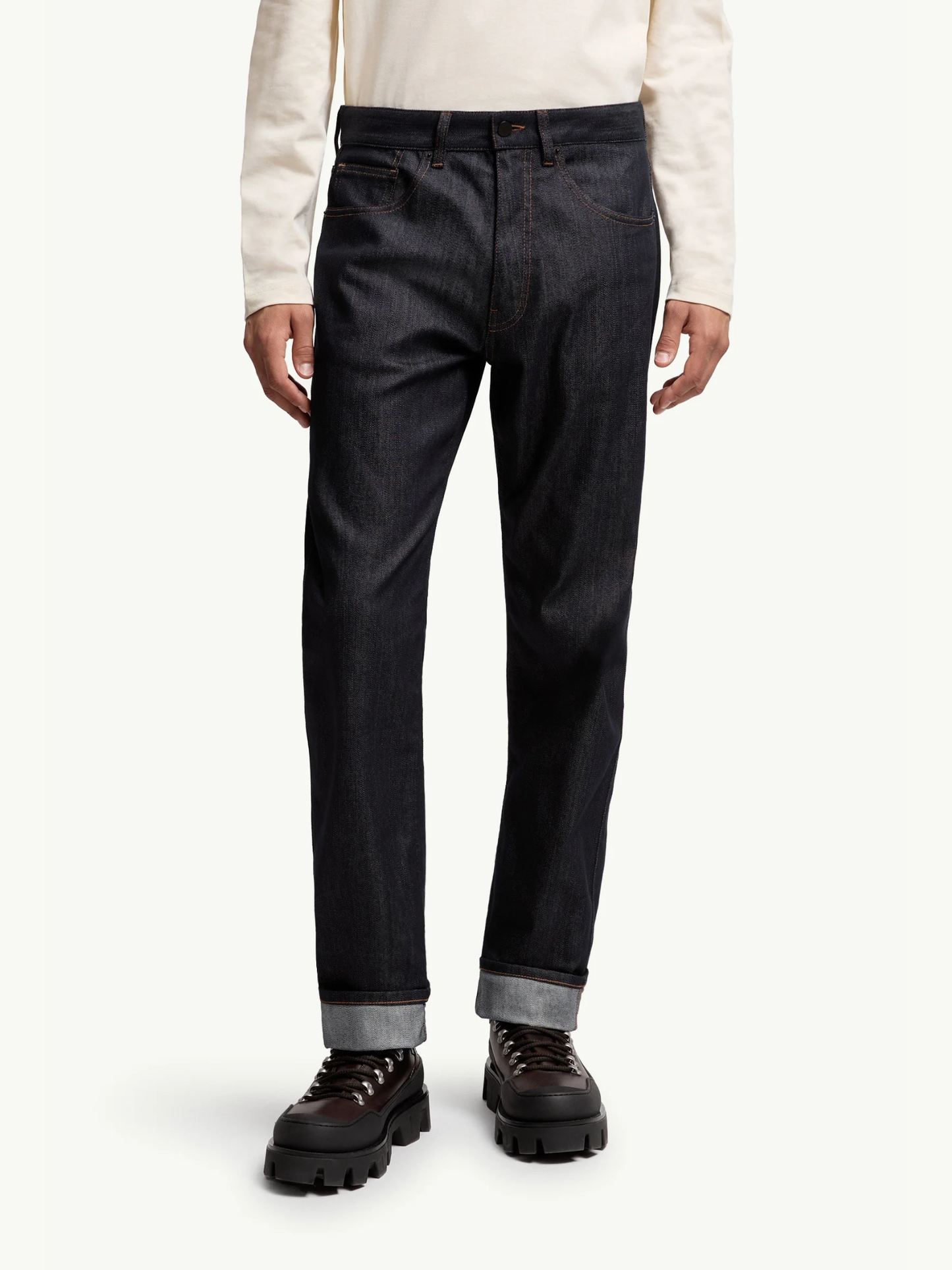 MONCLER Straight Leg Denim Jeans Denim Blue - MAISONDEFASHION.COM