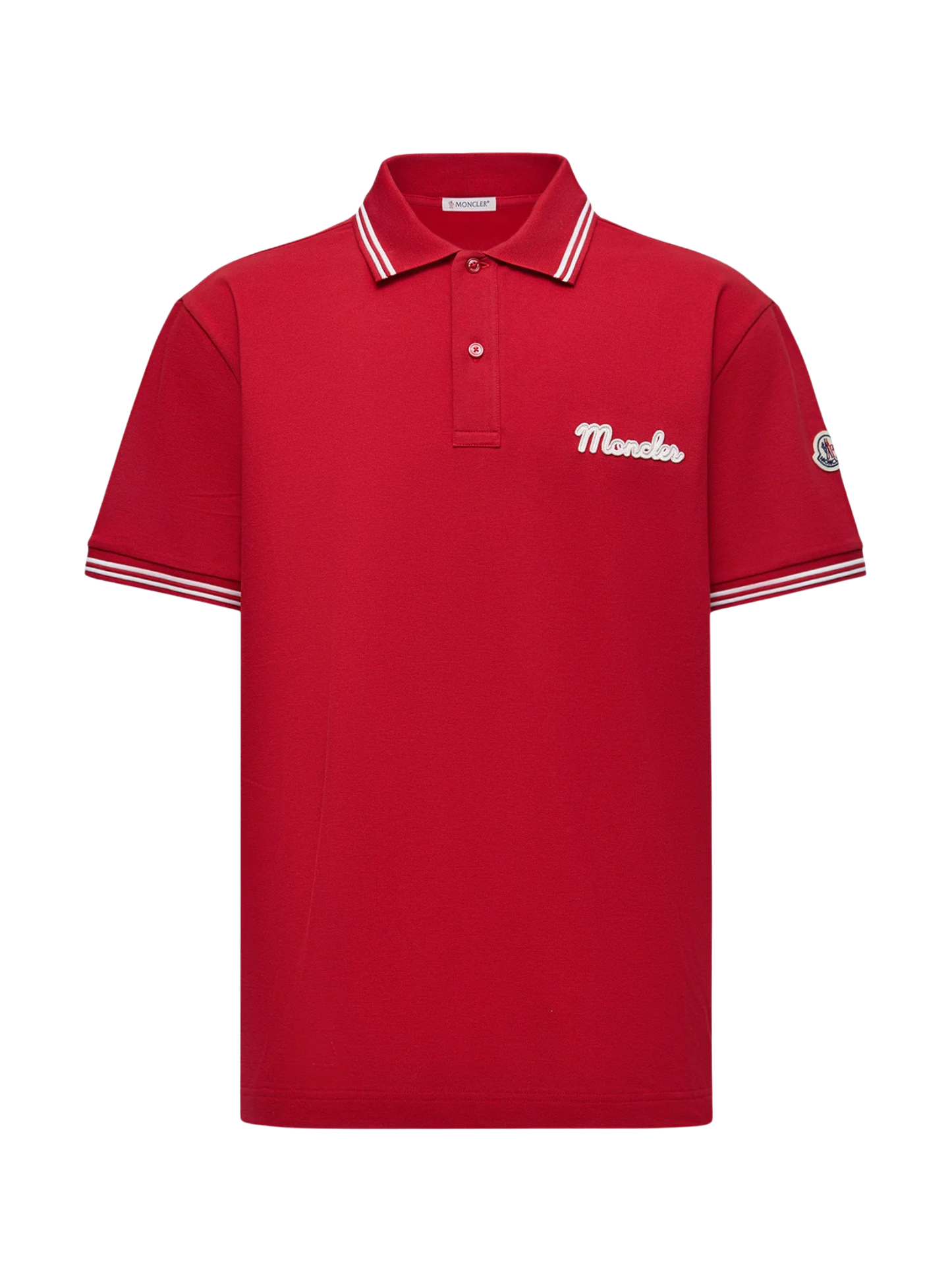 MONCLER Embroidered Logo Cotton Piquet Polo Shirt Red - MAISONDEFASHION.COM