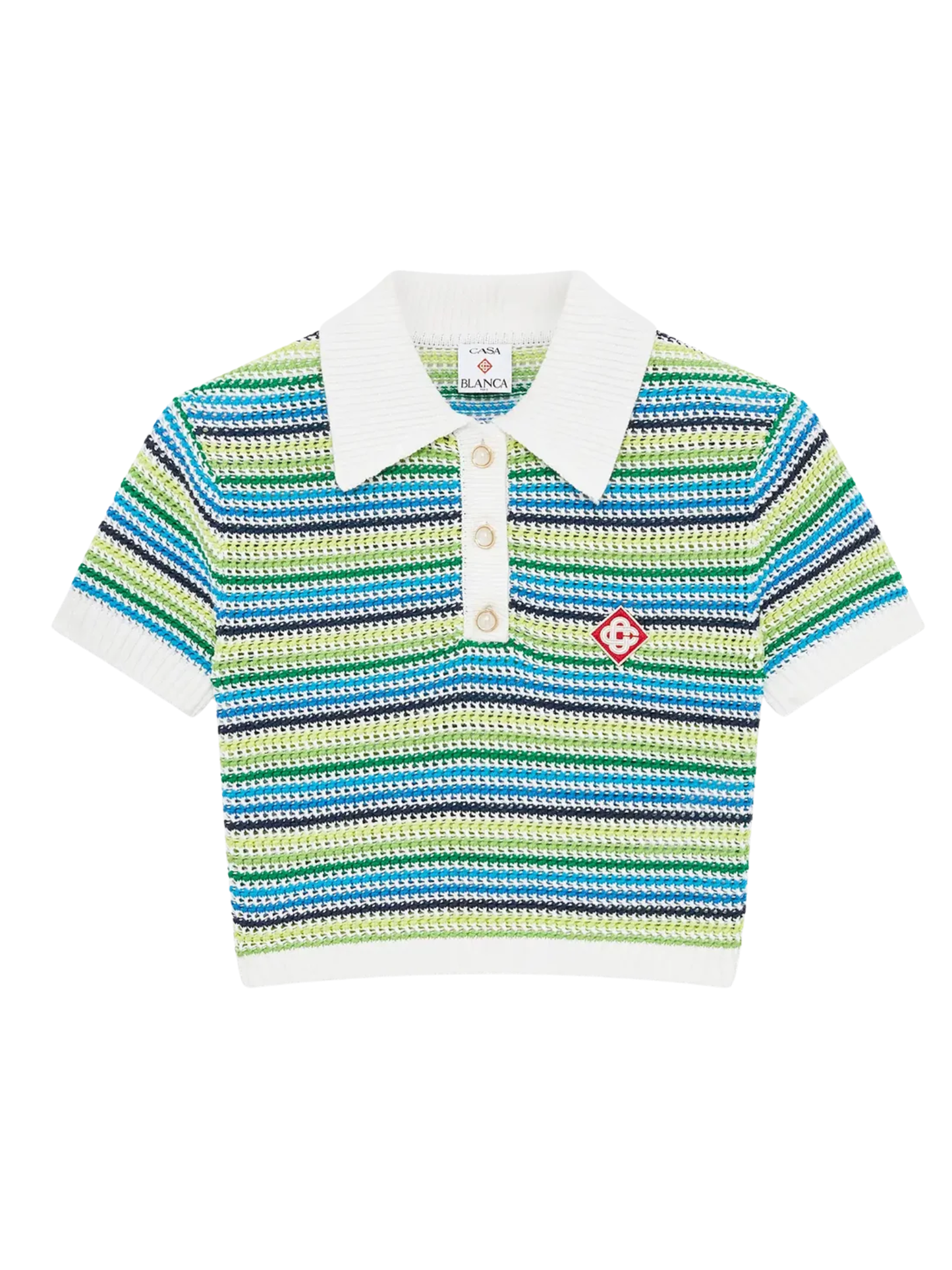 CASABLANCA WOMEN Stripe Short Sleeve Polo Shirt Green - MAISONDEFASHION.COM