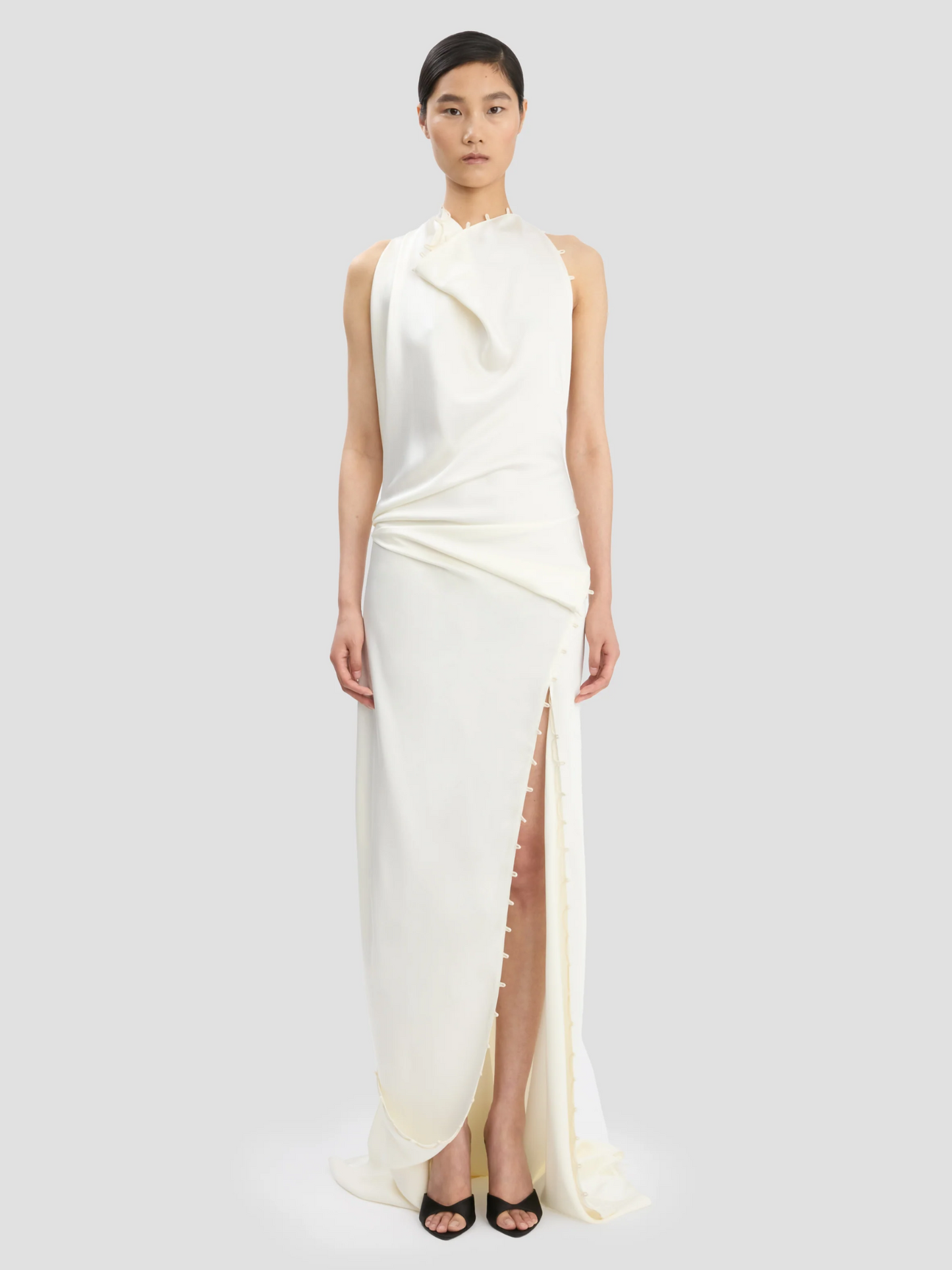 VICTORIA BECKHAM WOMEN Rouleaux Detail Sleeveless Gown Ivory - MAISONDEFASHION.COM