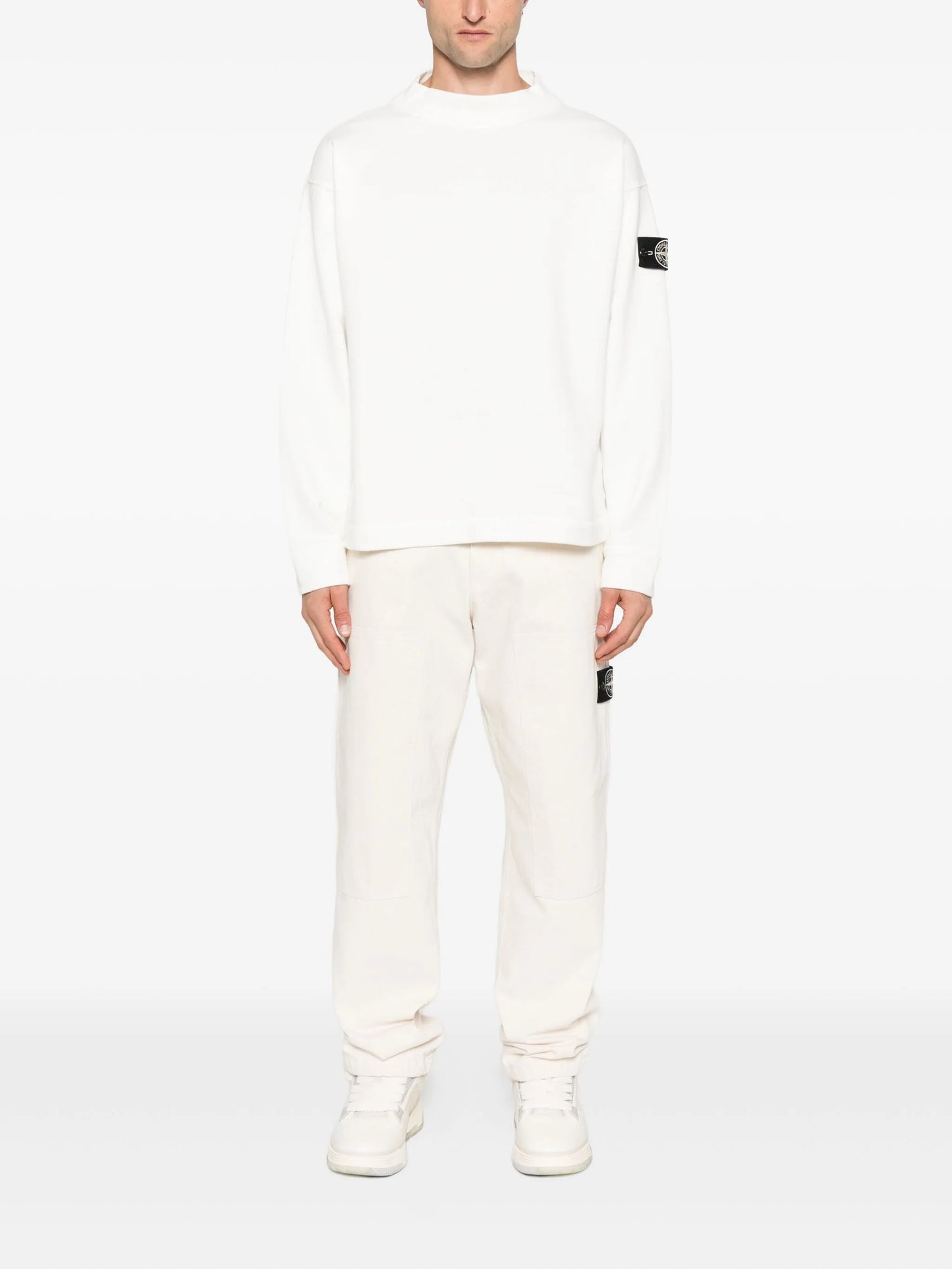 STONE ISLAND Ribbed Crew-neck Cotton Sweatshirt With Elbow Patches White - MAISONDEFASHION.COM