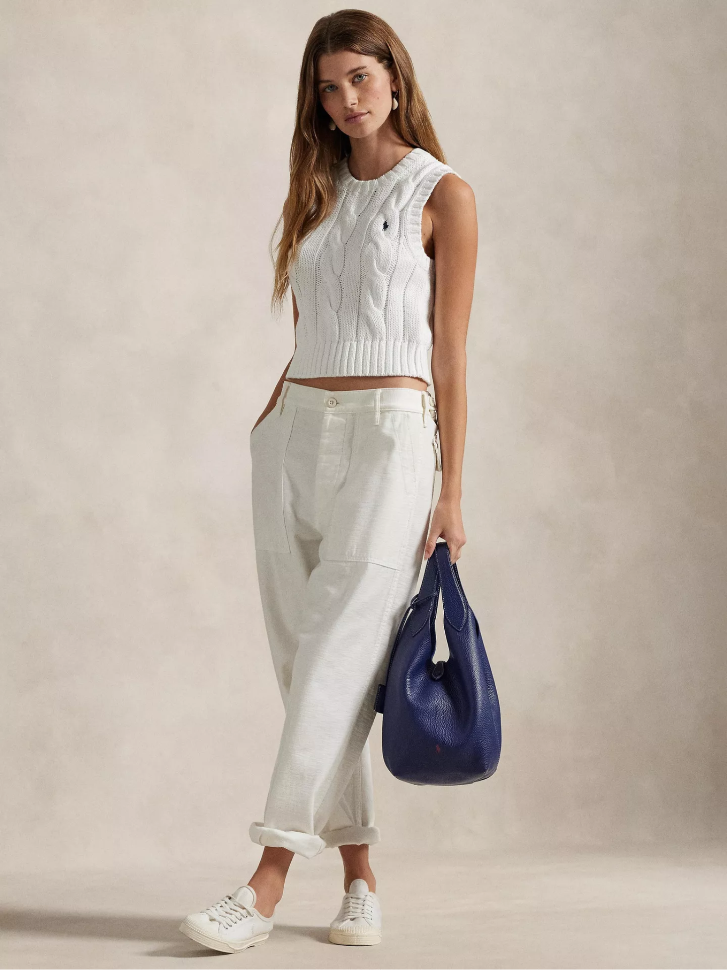 RALPH LAUREN WOMEN Cable-Knit Cotton Cropped Vest White - MAISONDEFASHION.COM
