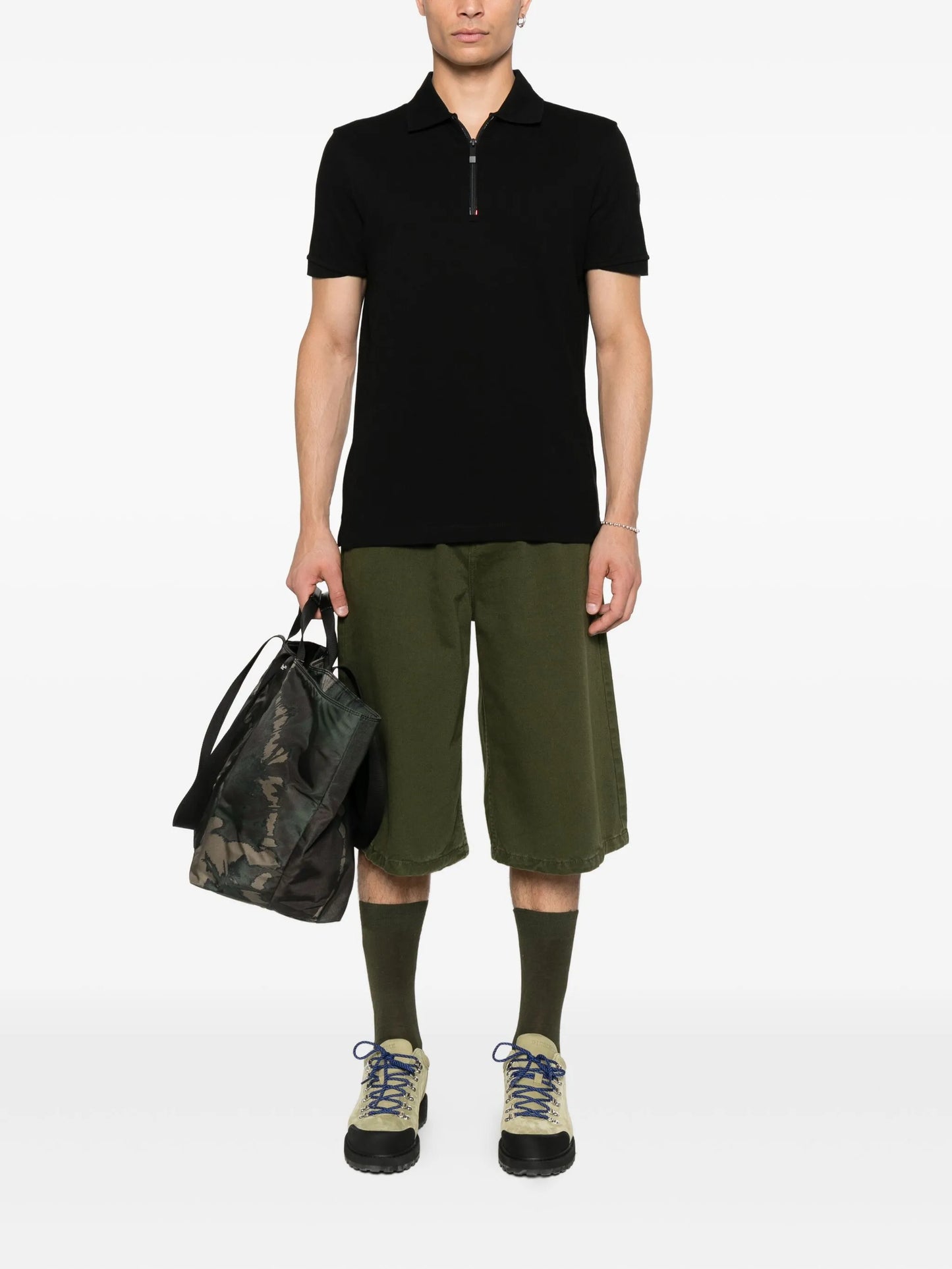 MONCLER Logo Patch Cotton Piquet Polo Shirt Black - MAISONDEFASHION.COM