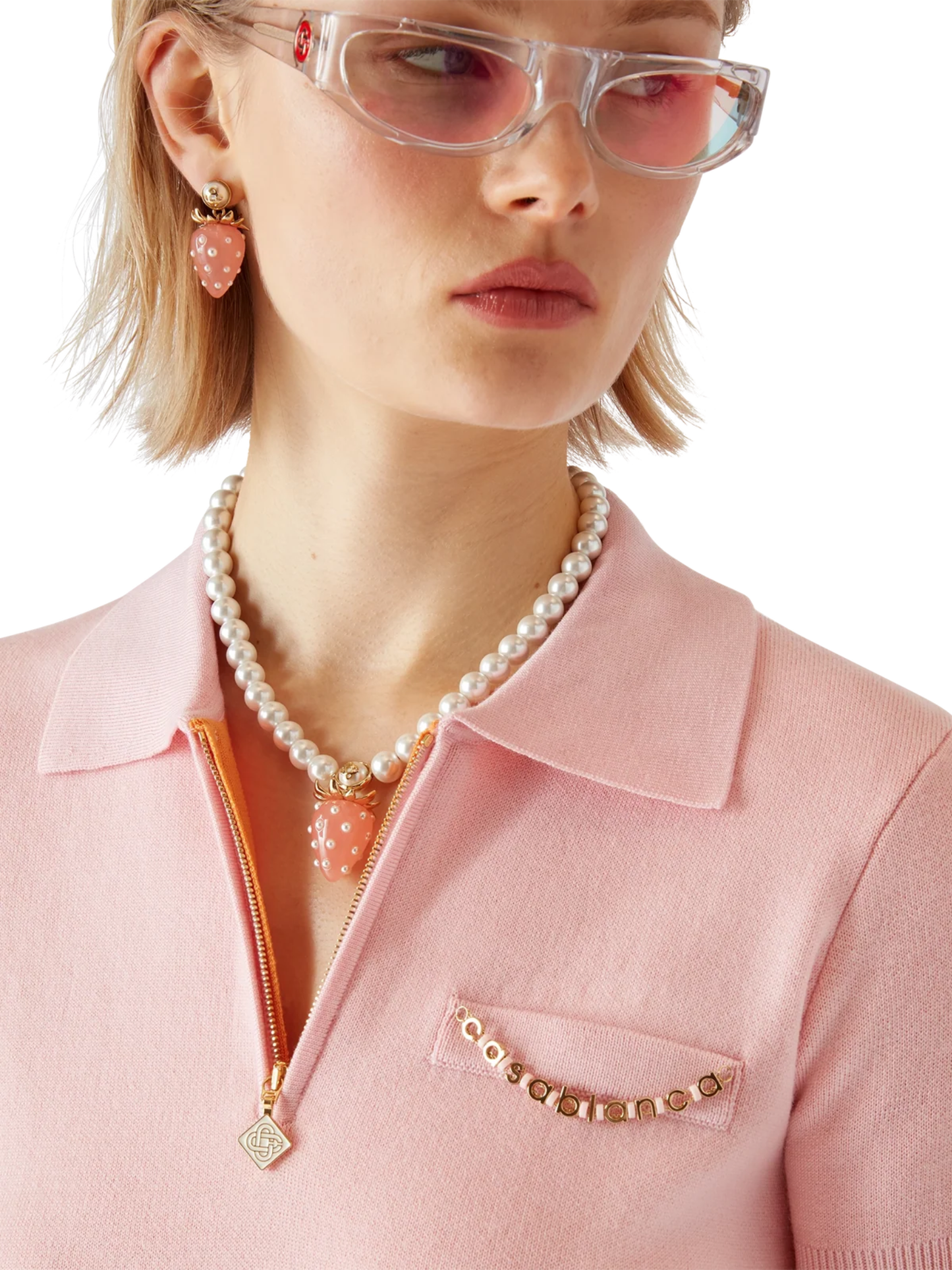 CASABLANCA WOMEN Strawberry Necklace Gold/Pink/White - MAISONDEFASHION.COM