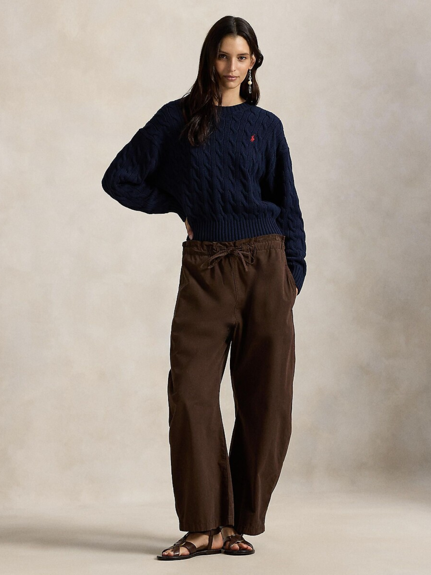 RALPH LAUREN WOMEN Loose Fit Cable-Knit Wool Jumper Navy - MAISONDEFASHION.COM