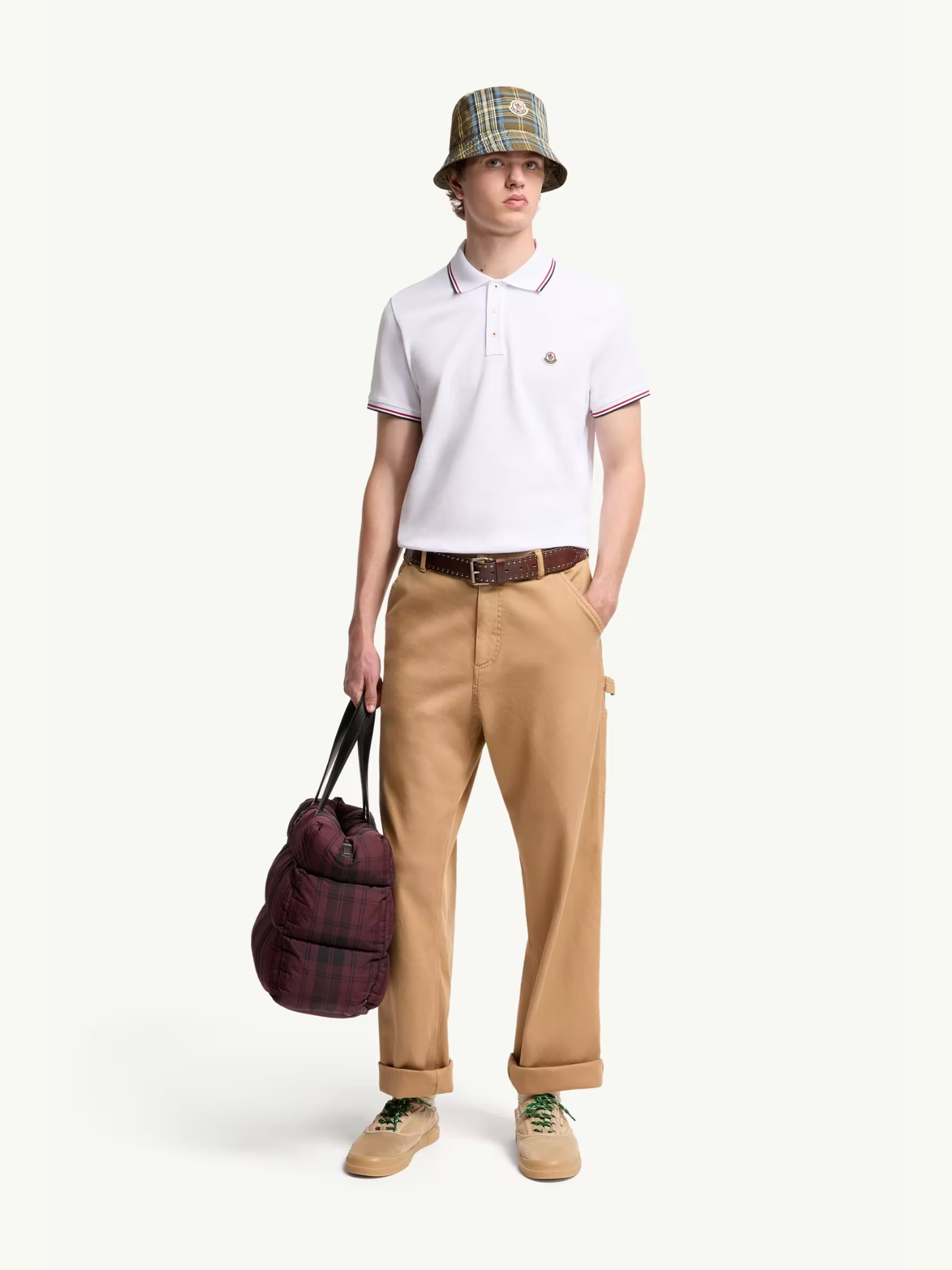 MONCLER Tricolour-Trimmed Cotton Piquet Polo Shirt Optical White - MAISONDEFASHION.COM