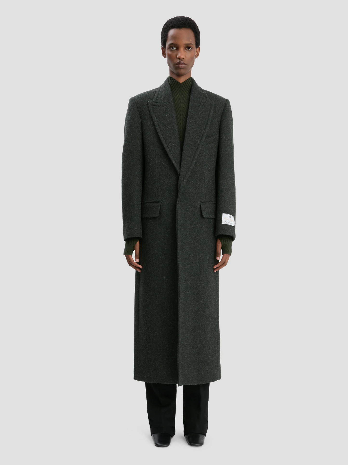 VICTORIA BECKHAM WOMEN Curved Sleeve Overcoat Dark Olive Melange - MAISONDEFASHION.COM