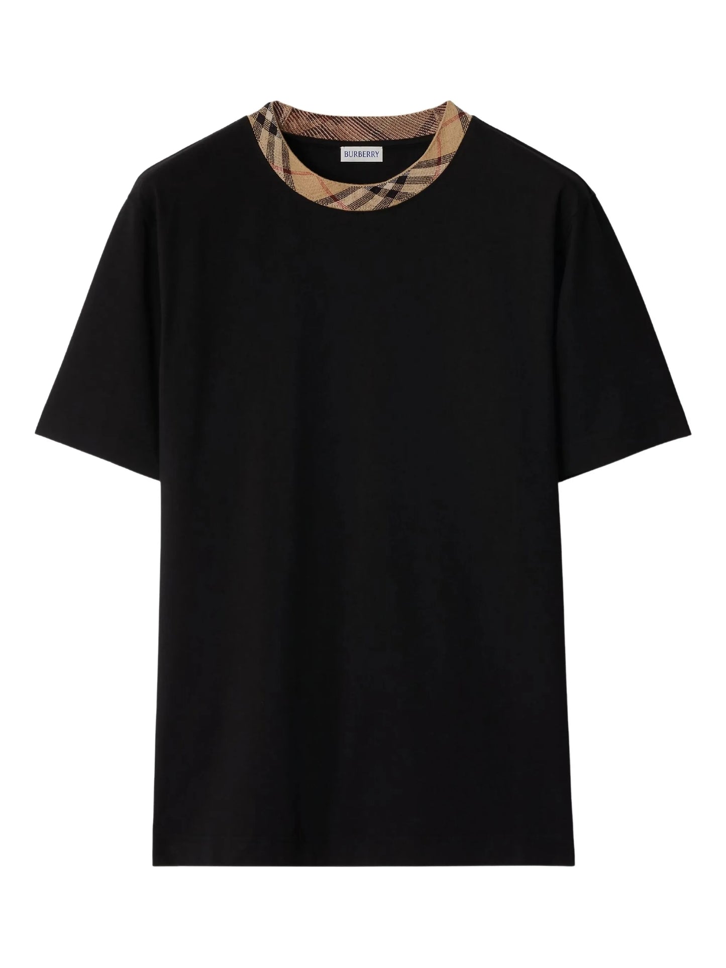 BURBERRY Check Trim Cotton T-shirt Black - MAISONDEFASHION.COM