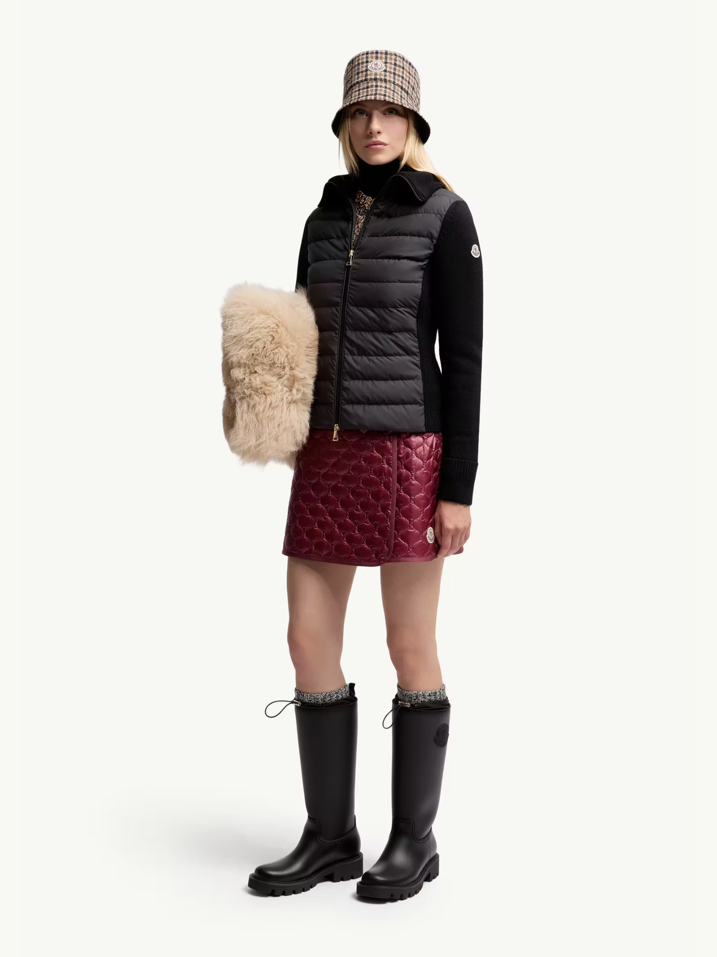 MONCLER WOMEN Padded Wool Zip-Up Cardigan Black - MAISONDEFASHION.COM
