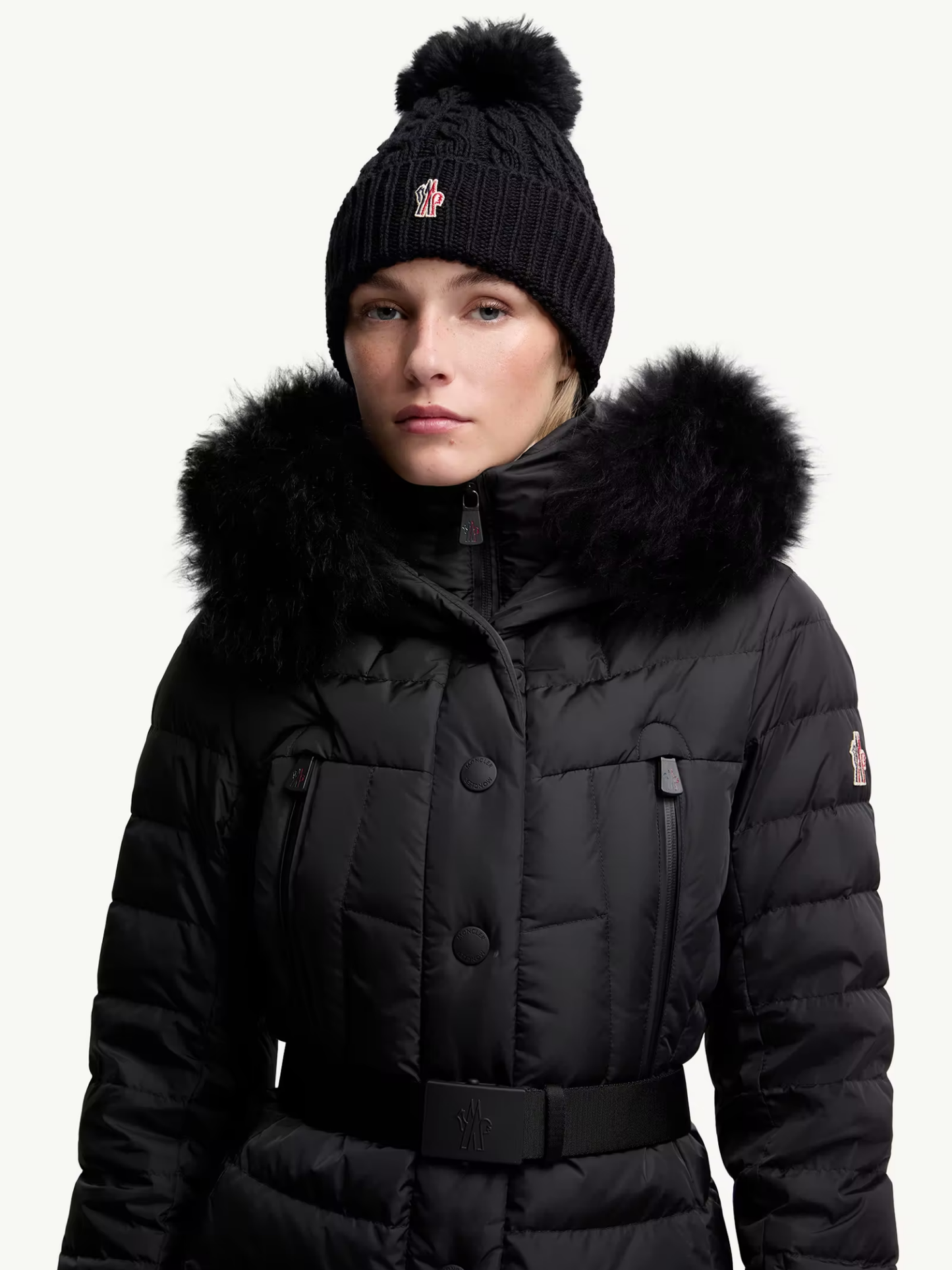 MONCLER WOMEN GRENOBLE Pom Pom Wool Beanie Black - MAISONDEFASHION.COM