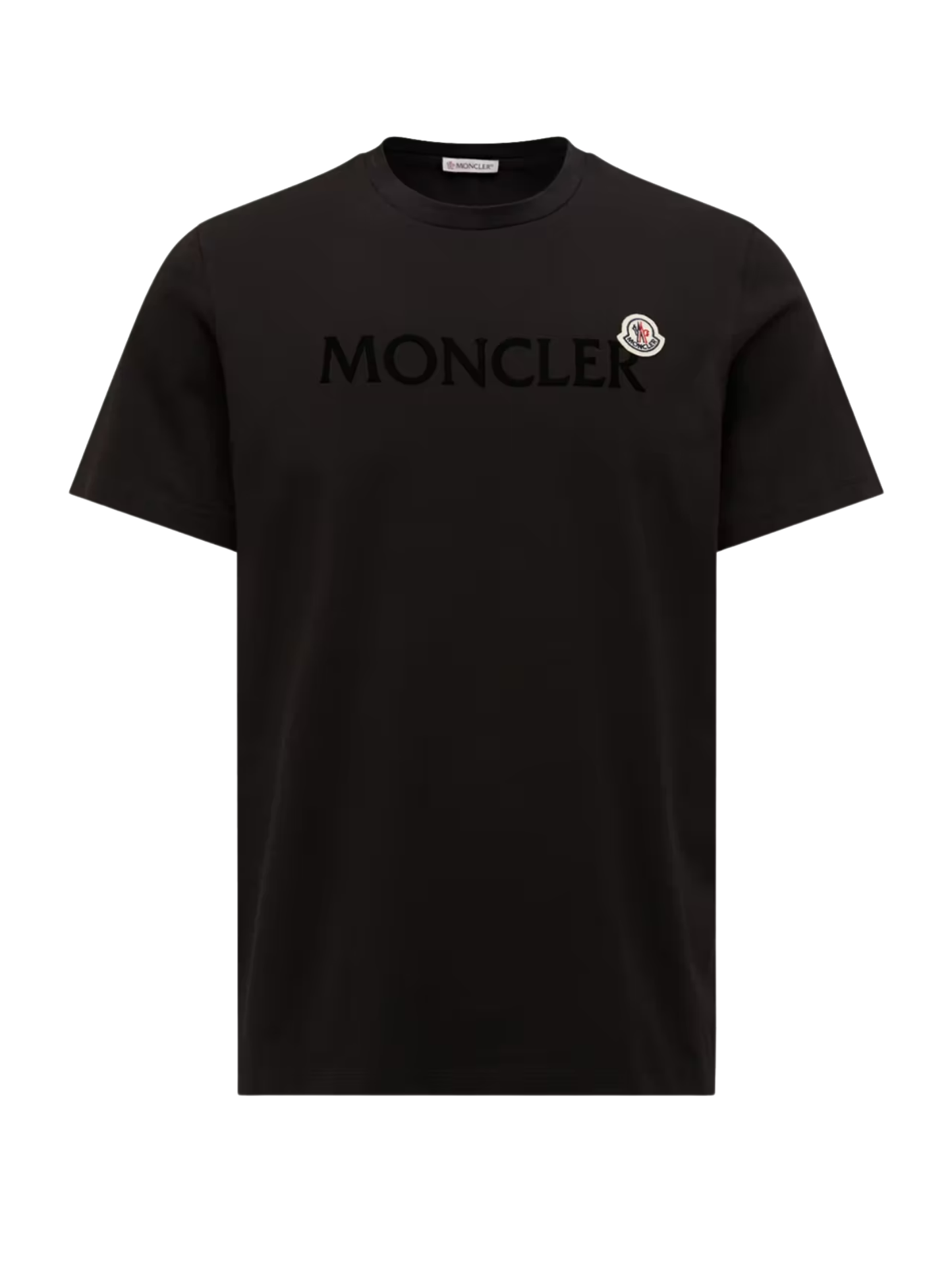 MONCLER Flocked Logo Cotton T-Shirt Black - MAISONDEFASHION.COM