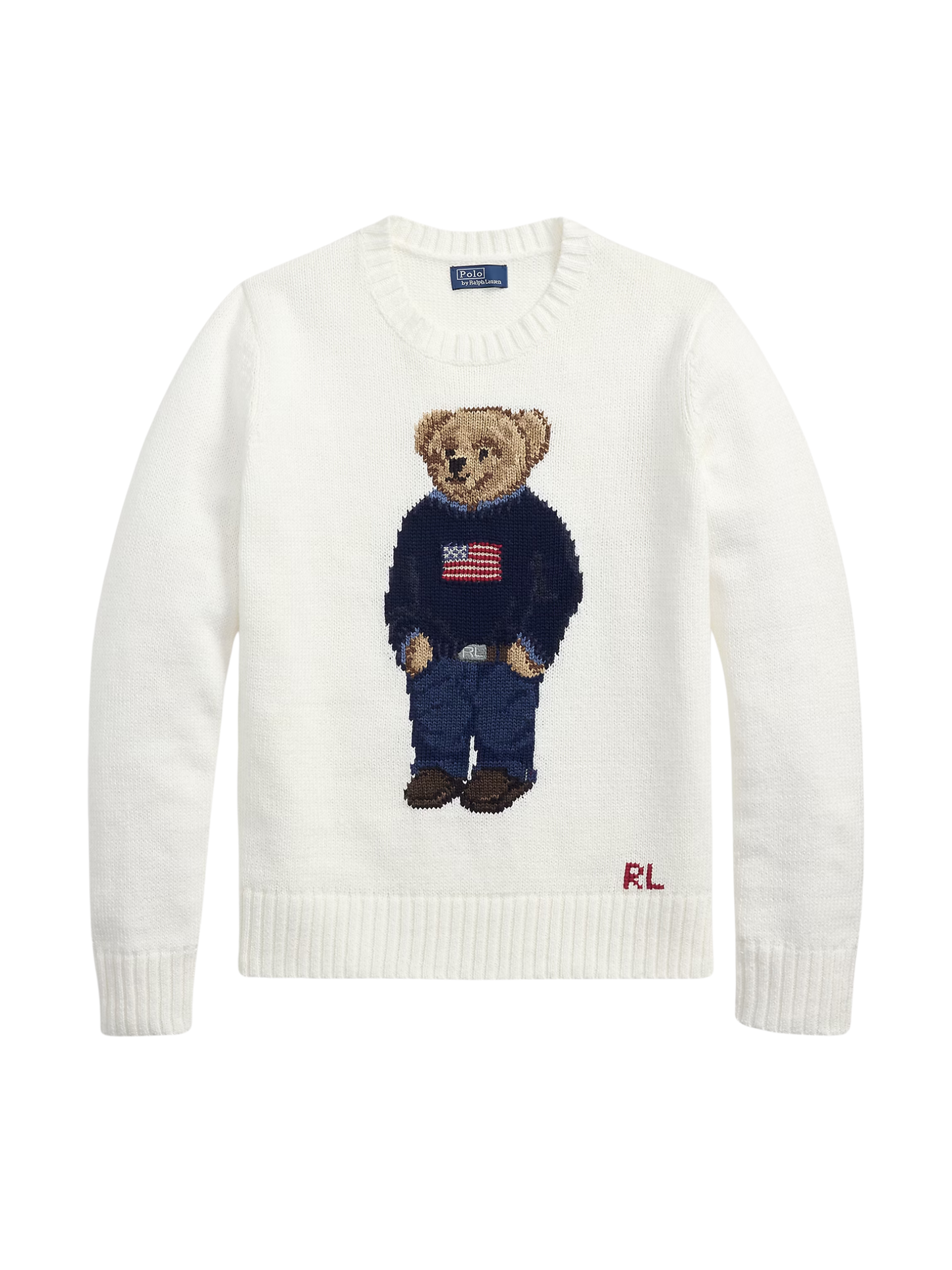 RALPH LAUREN WOMEN Polo Bear Linen-Cotton Crewneck Jumper White - MAISONDEFASHION.COM