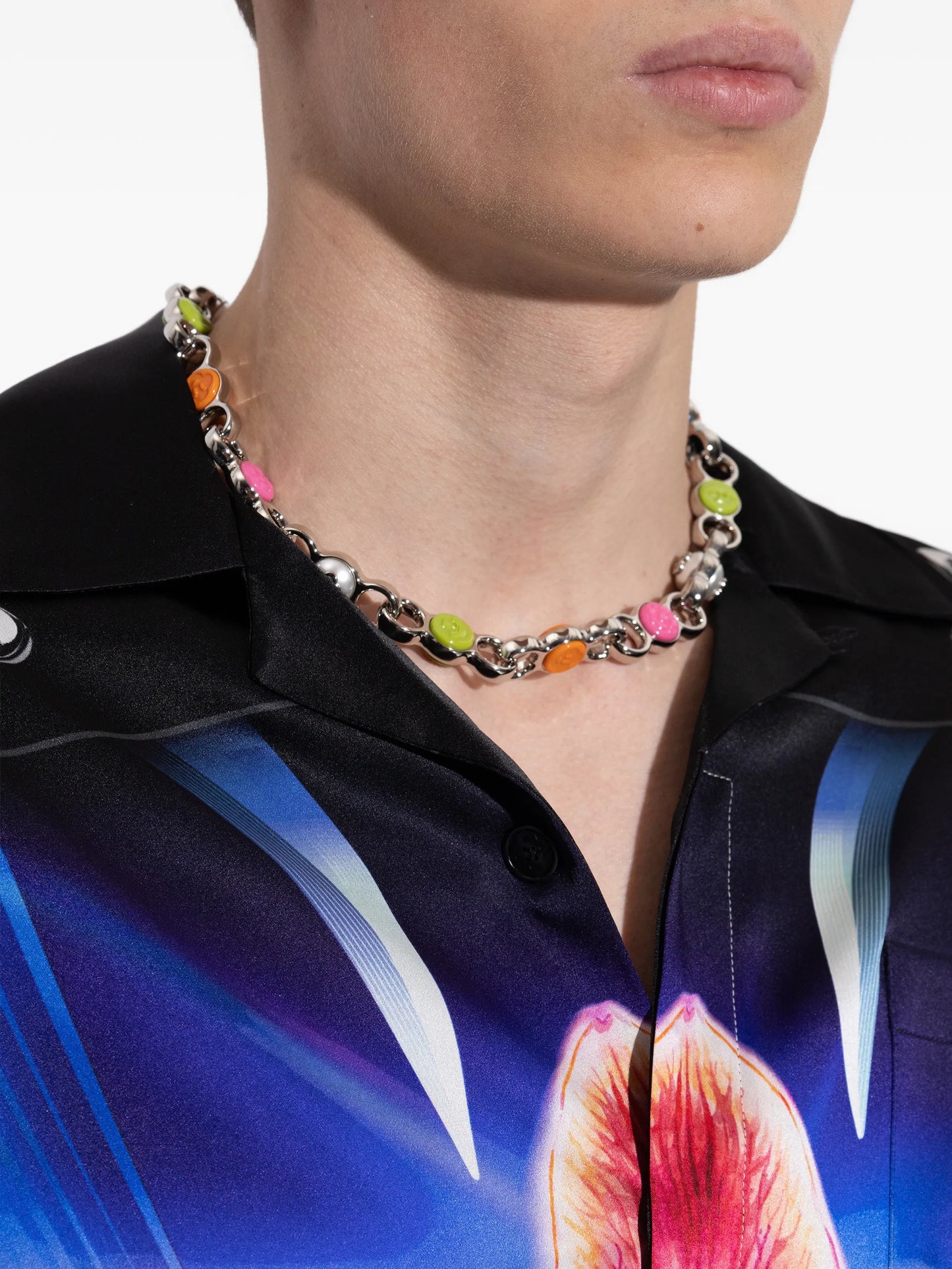 CASABLANCA Bull Link Chain Chocker Silver/Orange/Pink/Green - MAISONDEFASHION.COM