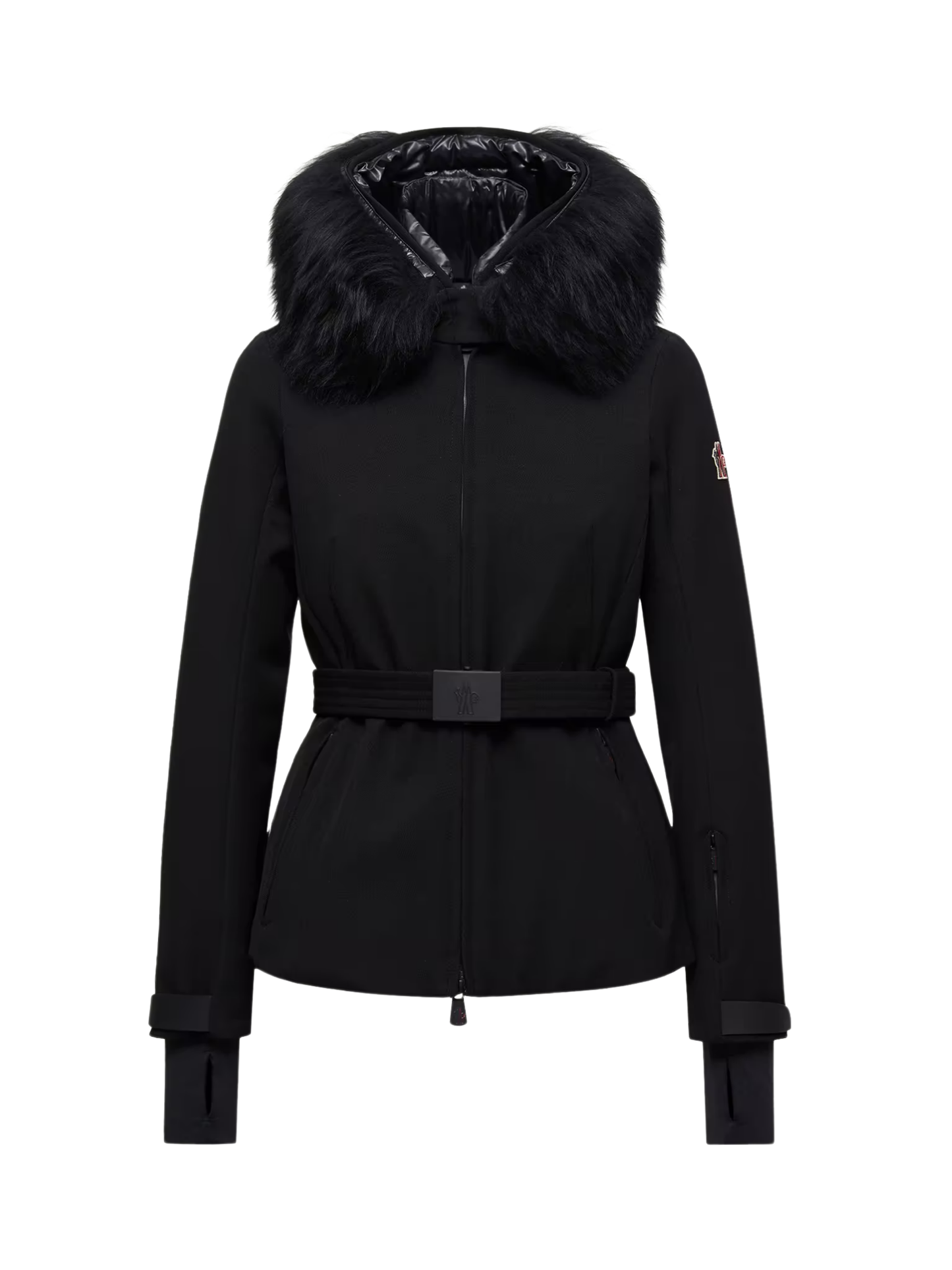 MONCLER GRENOBLE WOMEN Bauges Hooded Shearling-Trimmed Insulated Ski Jacket Black - MAISONDEFASHION.COM