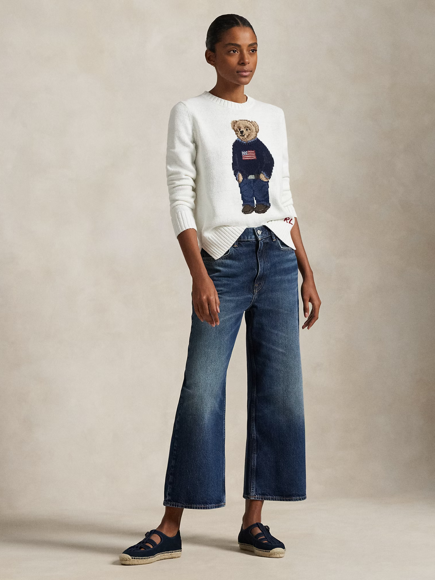RALPH LAUREN WOMEN Polo Bear Linen-Cotton Crewneck Jumper White - MAISONDEFASHION.COM