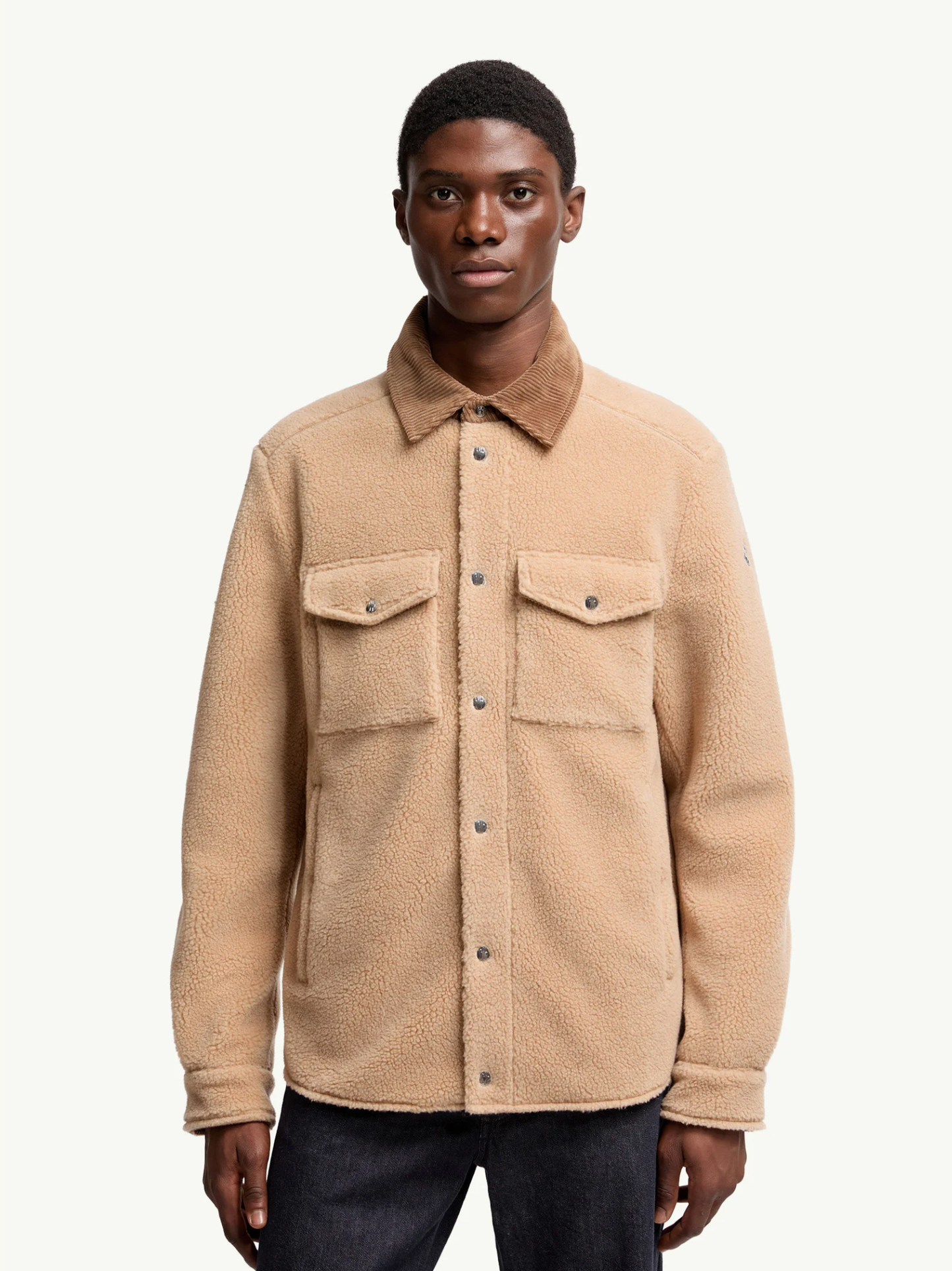 MONCLER Teddy Corduroy-Trimmed Shirt Jacket Beige - MAISONDEFASHION.COM